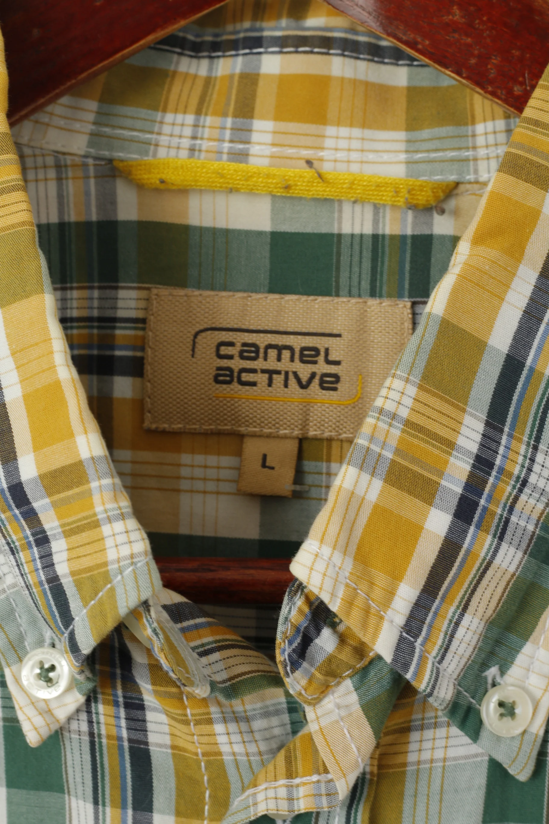 Camel Active Men L Casual Shirt Yellow Check Short Sleeeve Button Down Collar Top - Image 3