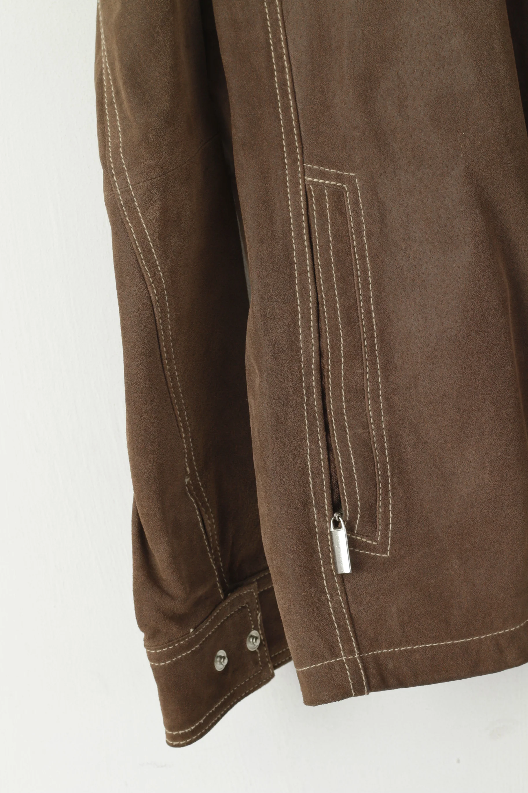 Jilani Collection Mens 48 M Leather Jacket Brown Full Zipper Casual Pockets Top - Image 3