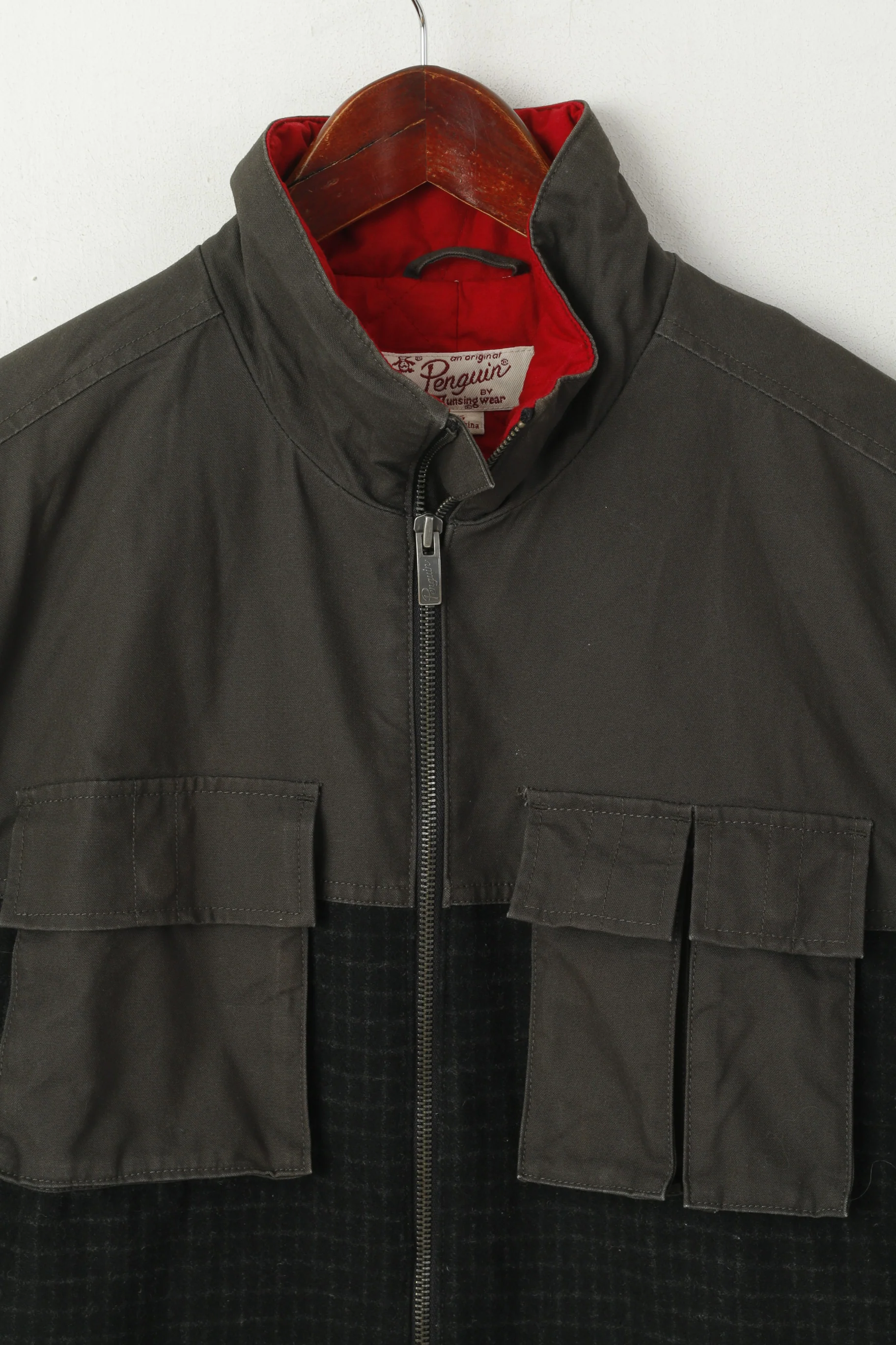 Original Penguin Men L (M) Jacket Green Military Cotton Full Zipper Harrington Top - Image 2