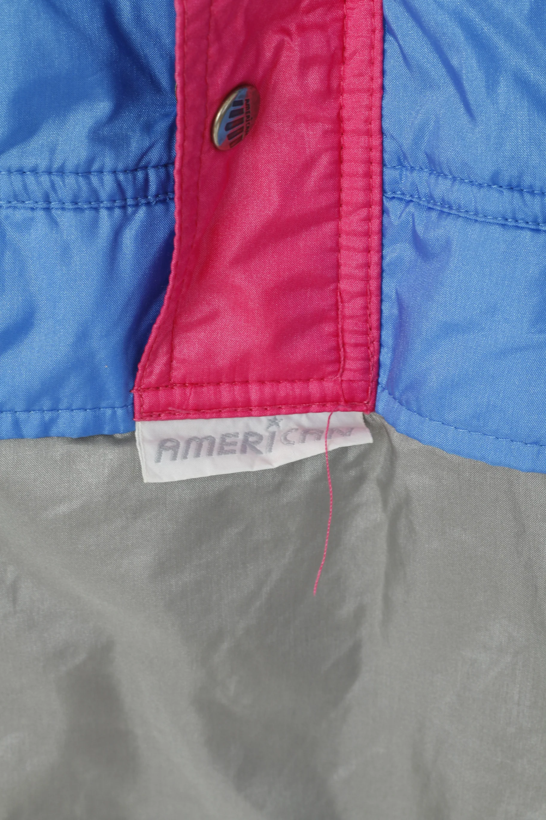 American Men XL Pullover Jacket Blue Vintage Ski Nylon Waterproof Hidden Hood Top - Image 4