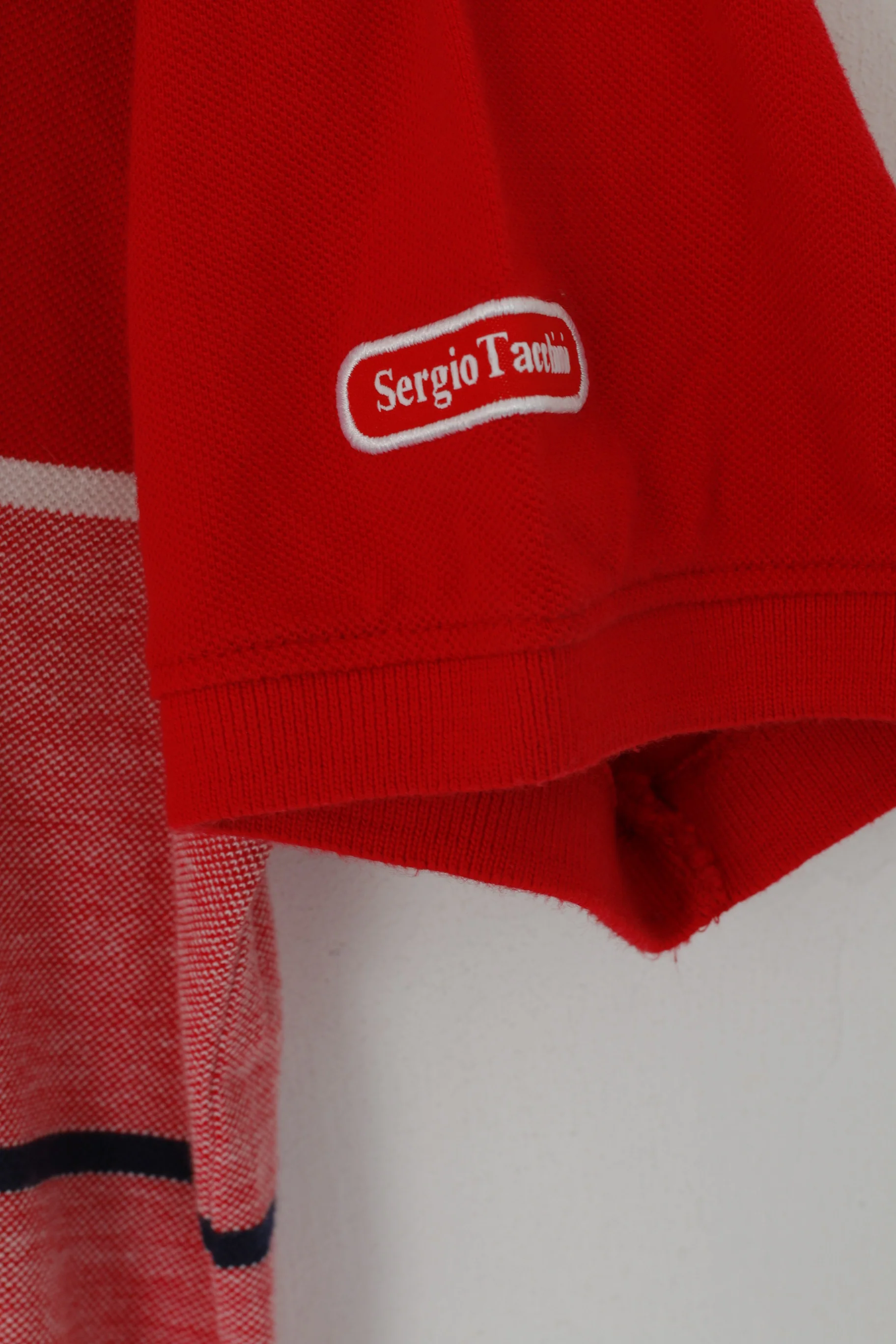 Sergio Tacchini Men L (M) Polo Shirt Red Cotton Striped Detailed Buttons Top - Image 3
