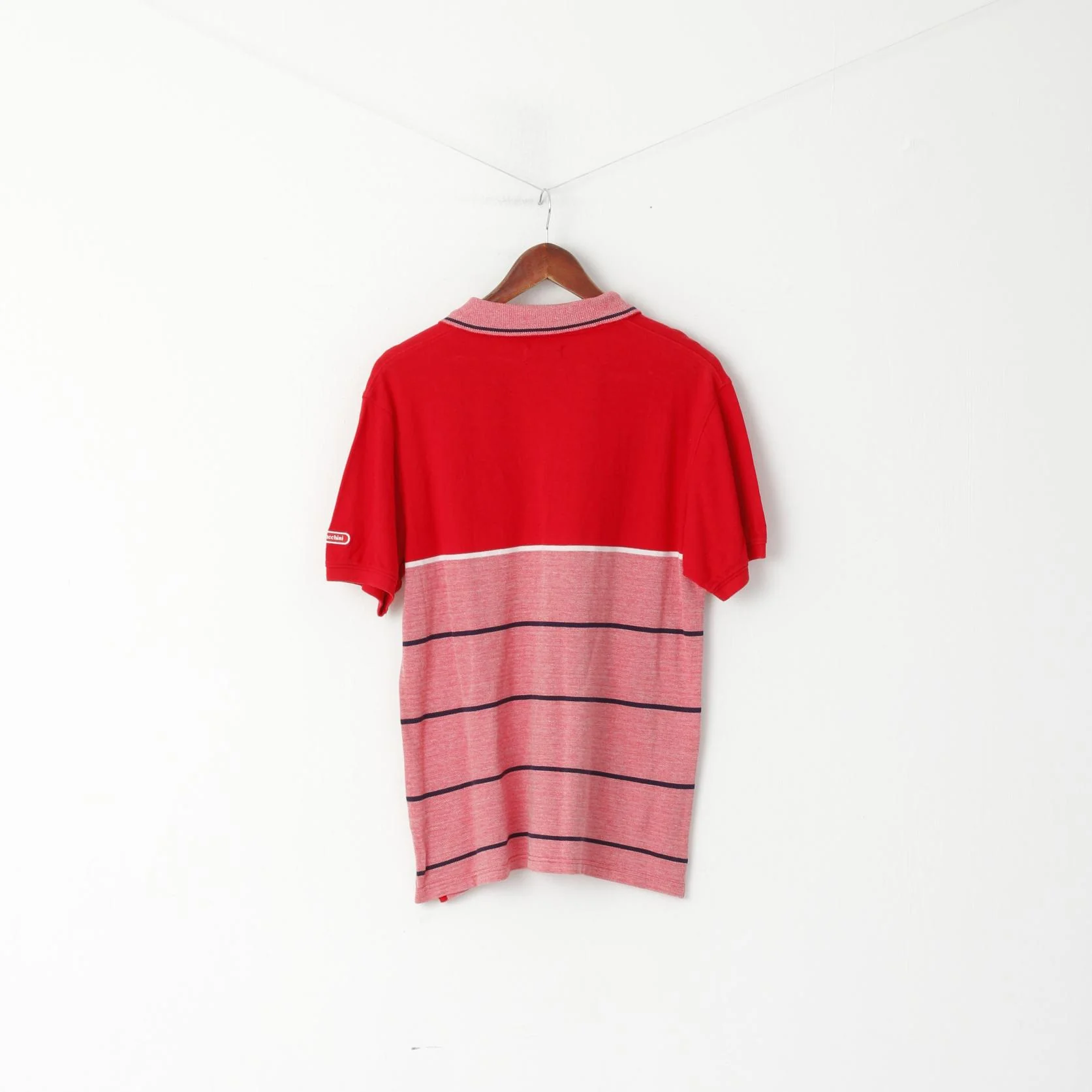Sergio Tacchini Men L (M) Polo Shirt Red Cotton Striped Detailed Buttons Top - Image 6