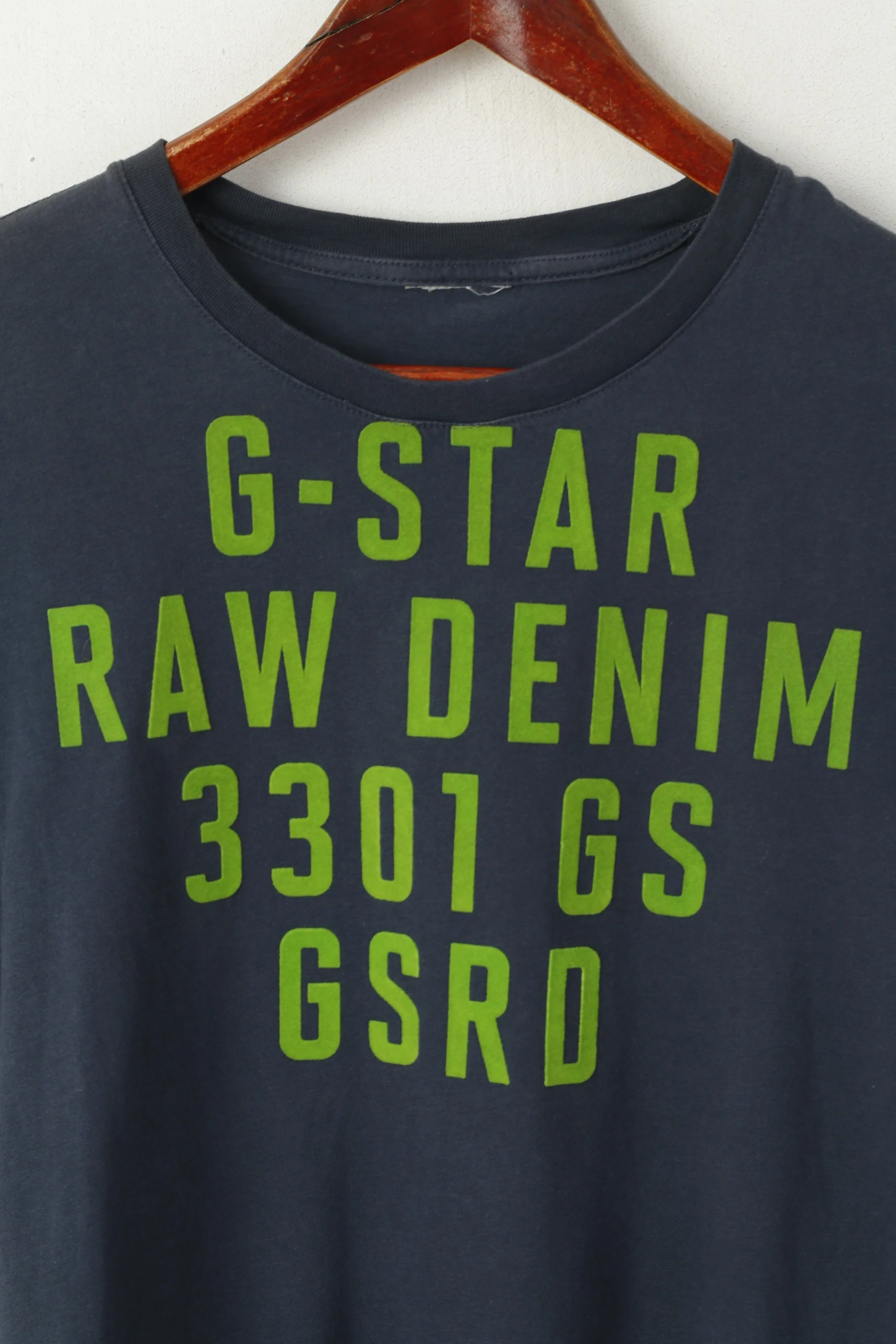 G-Star Raw Denim Men S Shirt Navy Cotton Green Logo Crew Neck Short Sleeve Top - Image 2
