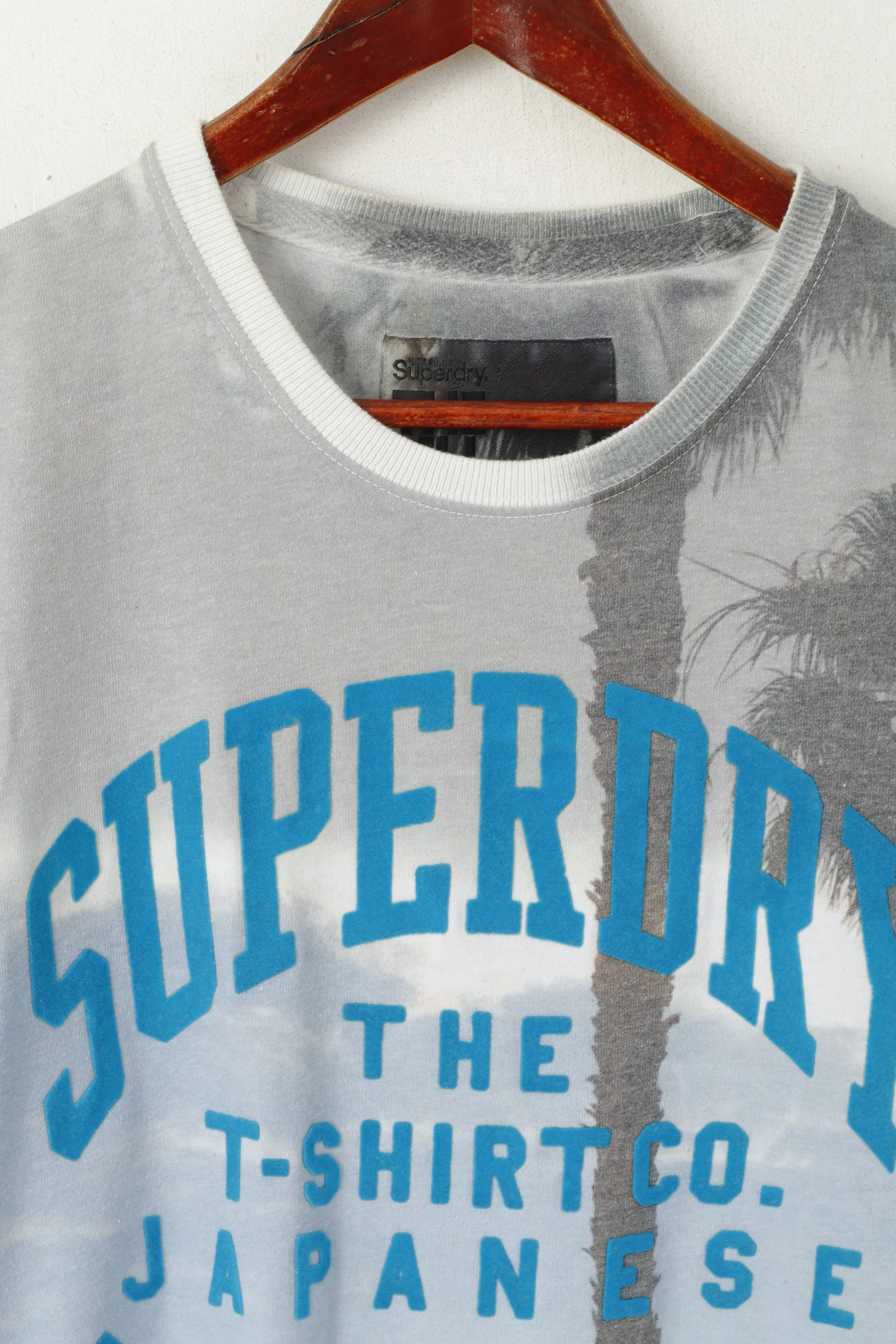 Superdry Men M Shirt Gray Cotton Graphic Palms Logo Short Sleeve Top - Image 2