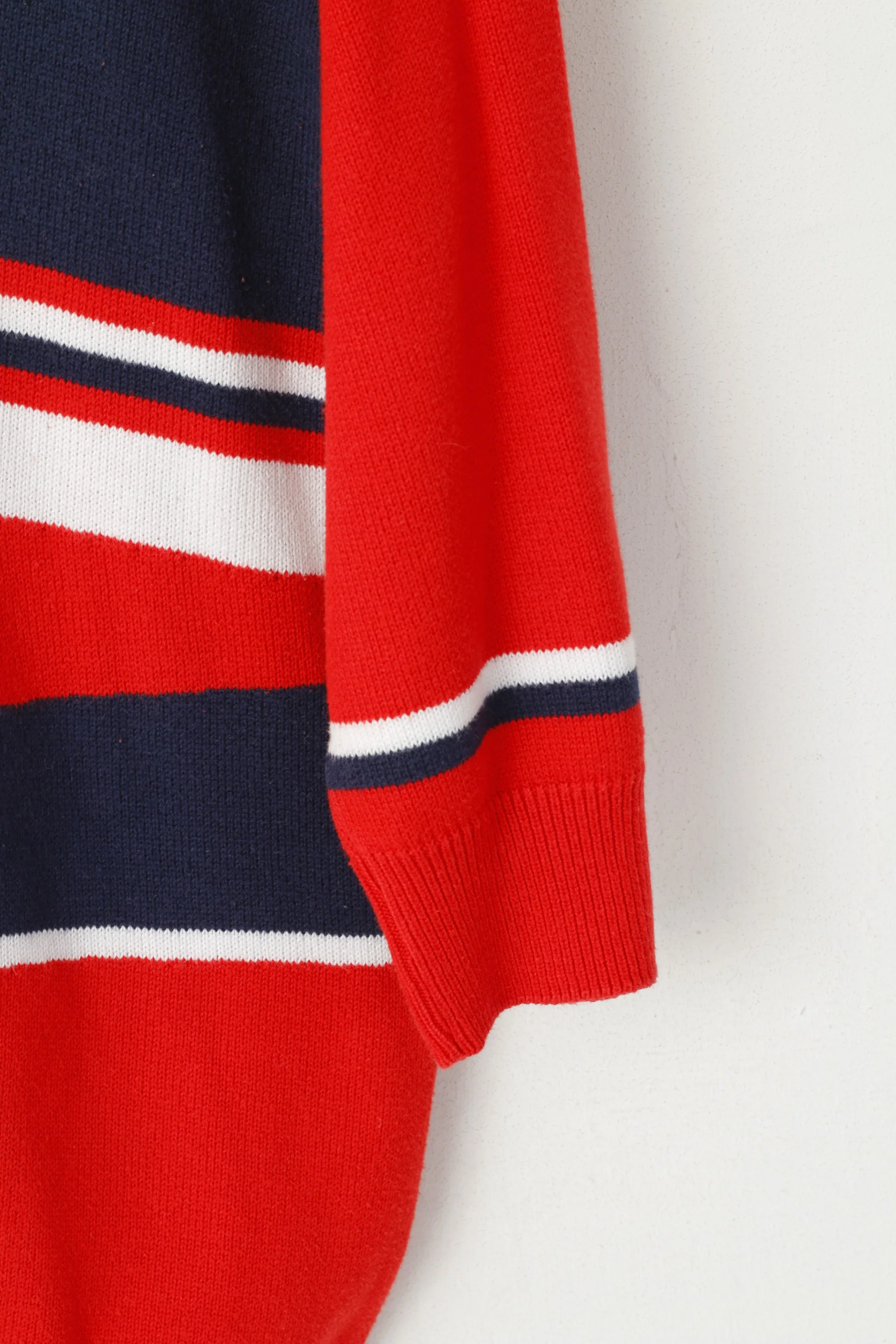 Rade Strick Women 46 L Jumper Red Vintage Striped V Neck Cotton 3/4 Sleeve Top - Image 3