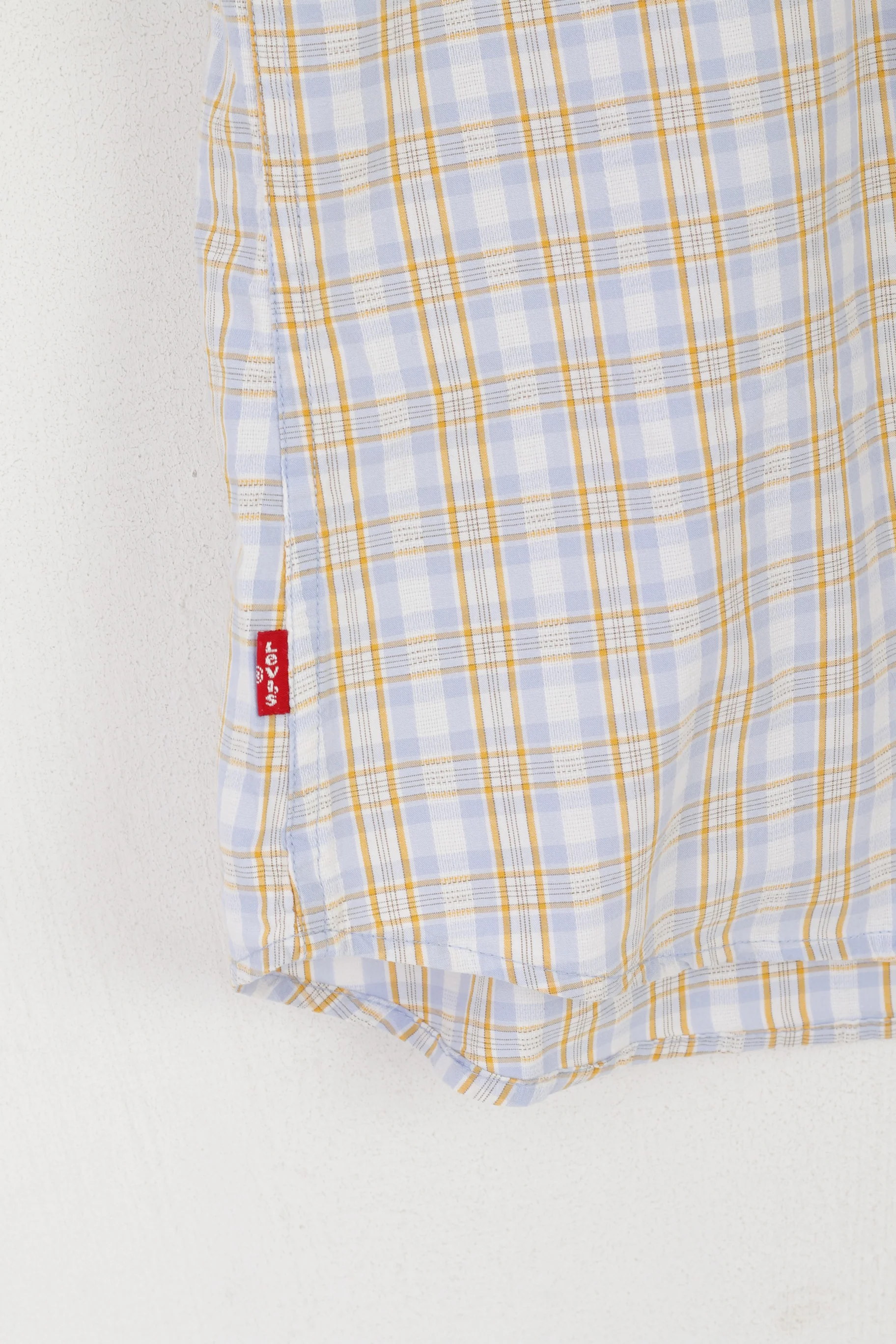 Levi's Men M Casual Shirt Blue Check Cotton Slim Fit Short Sleeve Top - Image 3