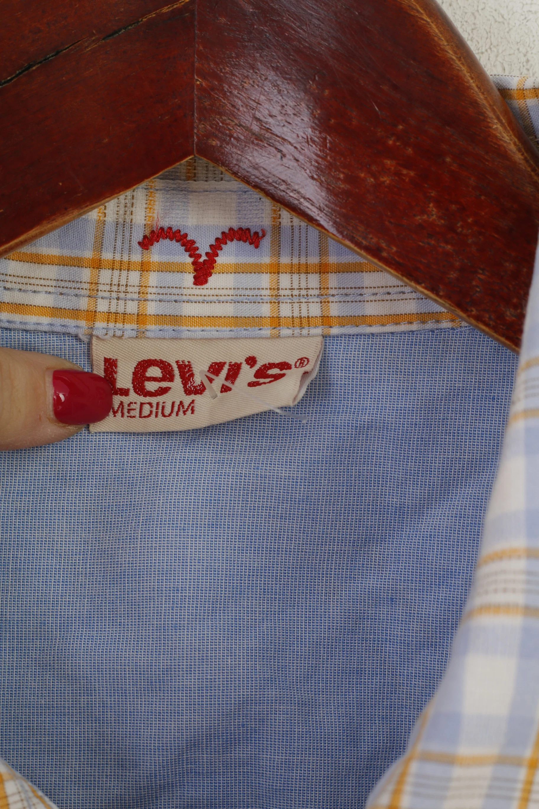 Levi's Men M Casual Shirt Blue Check Cotton Slim Fit Short Sleeve Top - Image 4