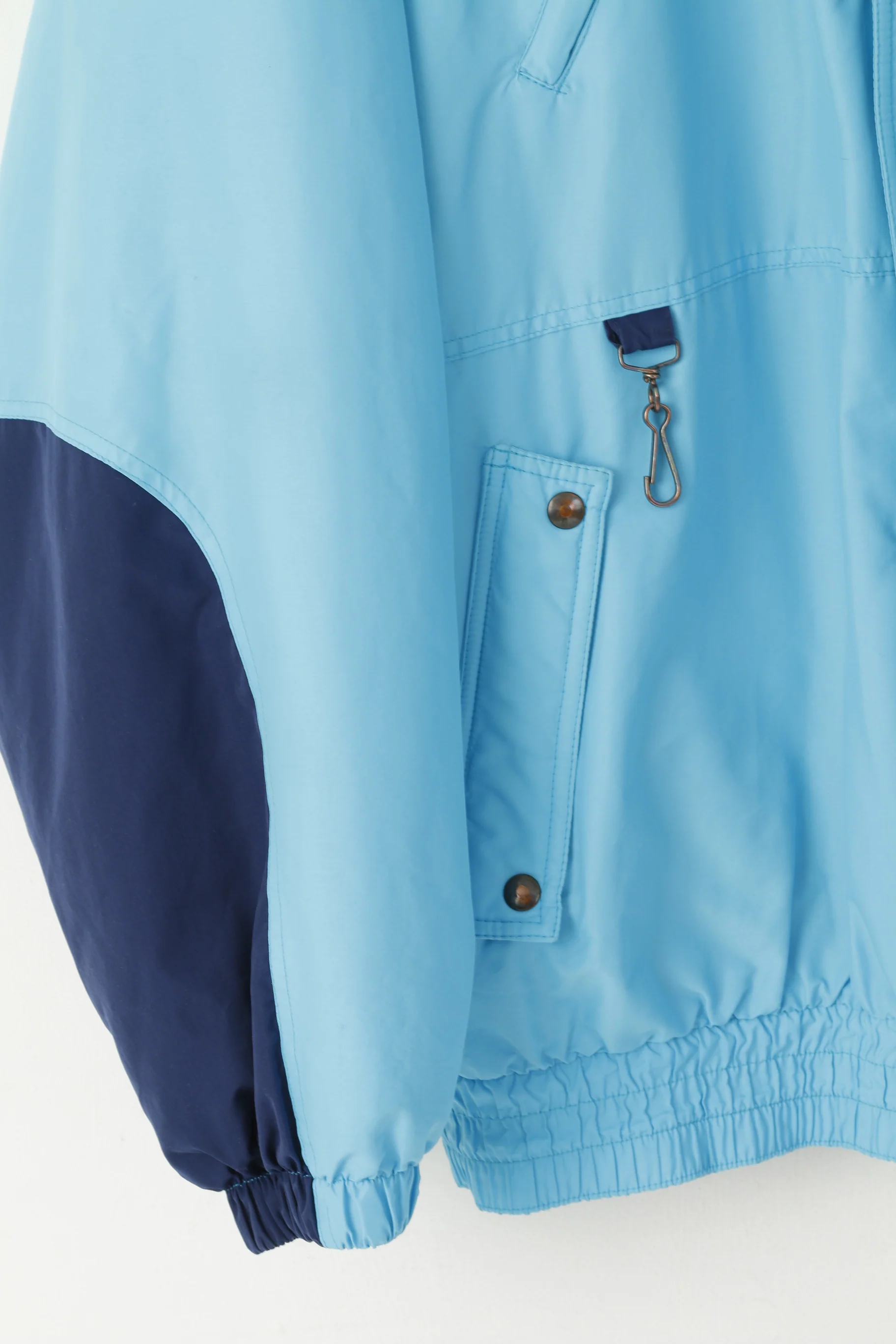 Huski Men 54 L Bomber Jacket Blue Padded Hidden Hood Full Zipper Italy Vintage Top - Image 3