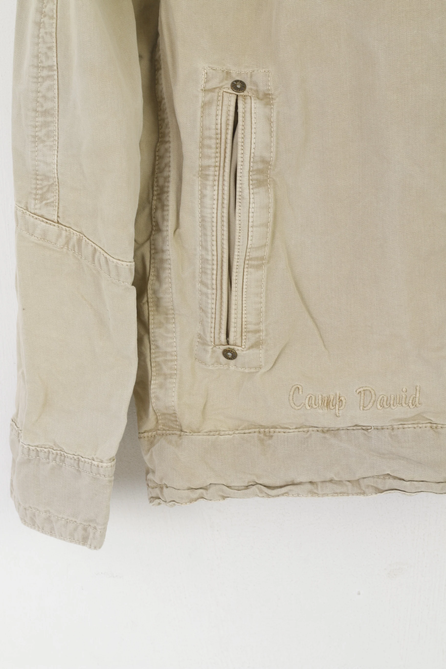 Camp David Men M Jacket Beige Cotton Denim Vintage Full Zipper Classic Top - Image 4