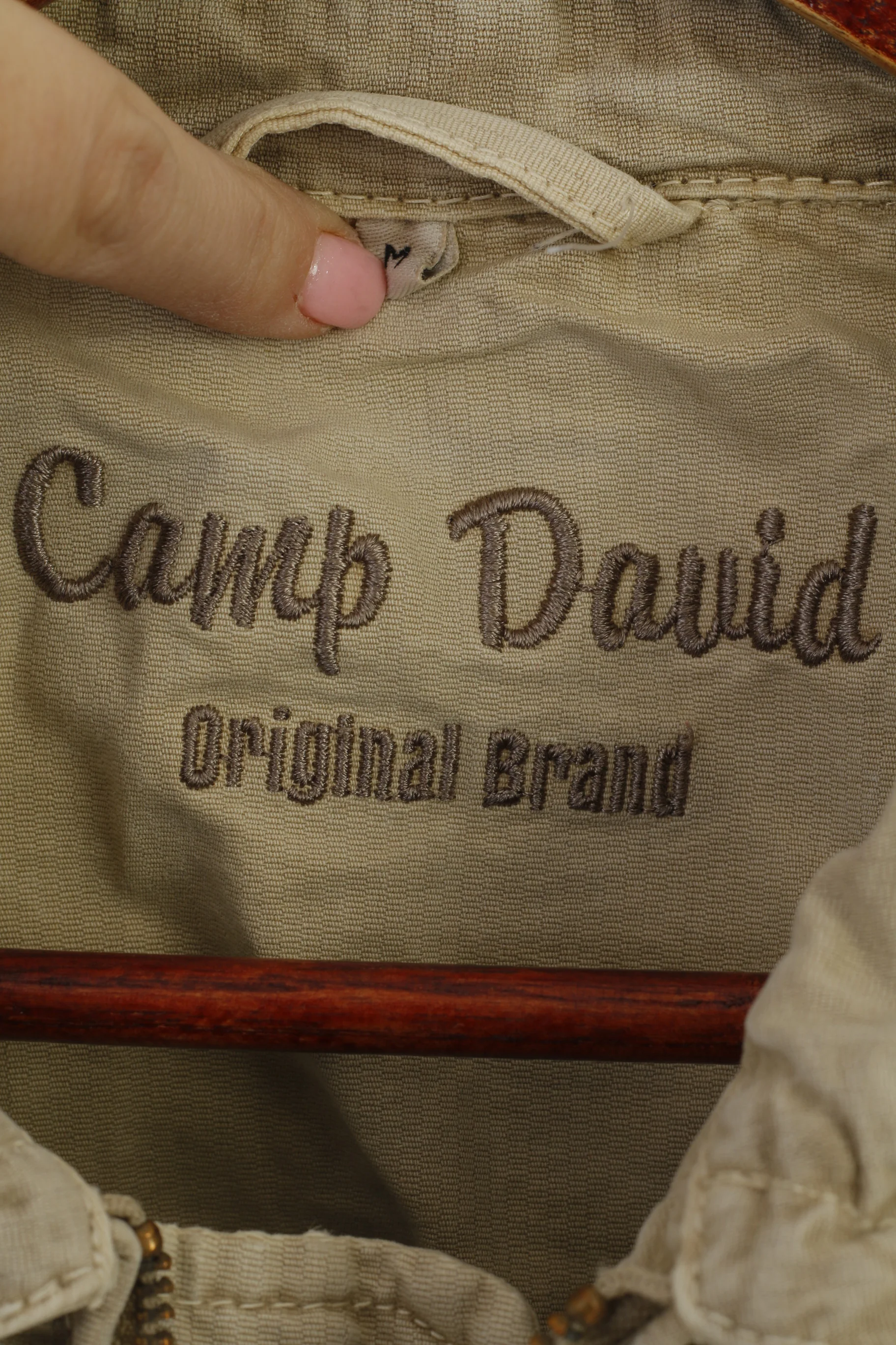 Camp David Men M Jacket Beige Cotton Denim Vintage Full Zipper Classic Top - Image 5