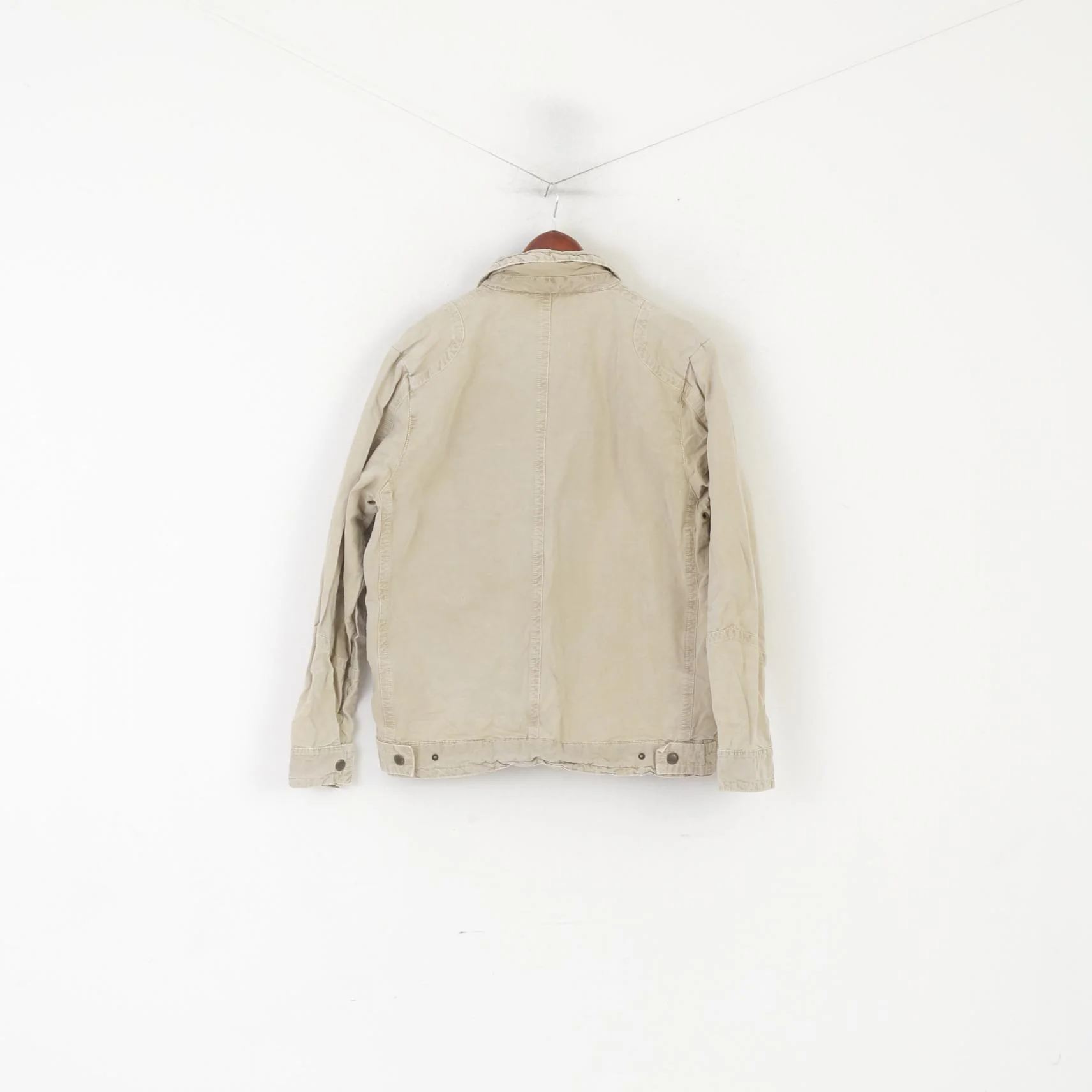 Camp David Men M Jacket Beige Cotton Denim Vintage Full Zipper Classic Top - Image 8