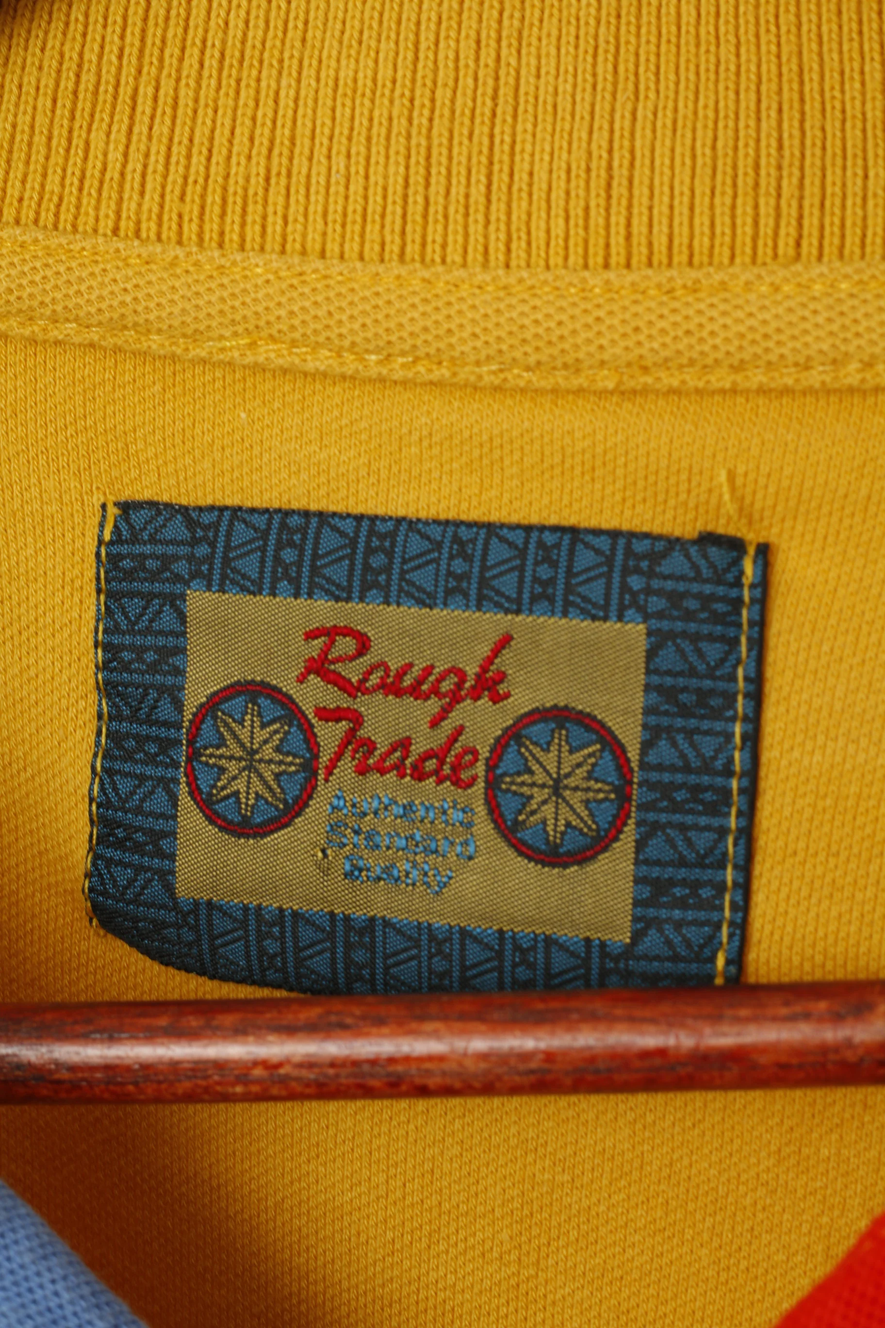Rough Trade Men L Polo Shirt Mustard Cotton Vintage Pocket Plain Classic Top - Image 3