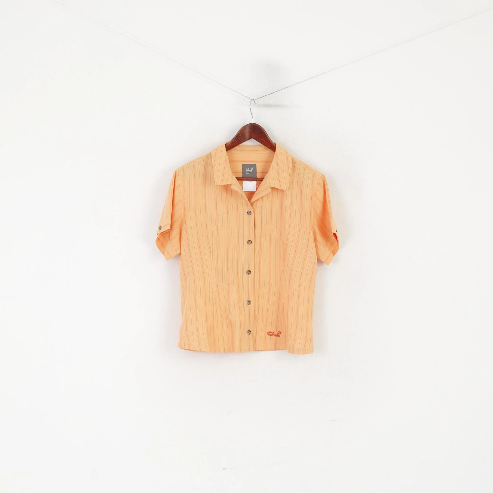 Jack Wolfskin Women L 14/16 Casual Shirt Orange Travel Striped Outdoor Top