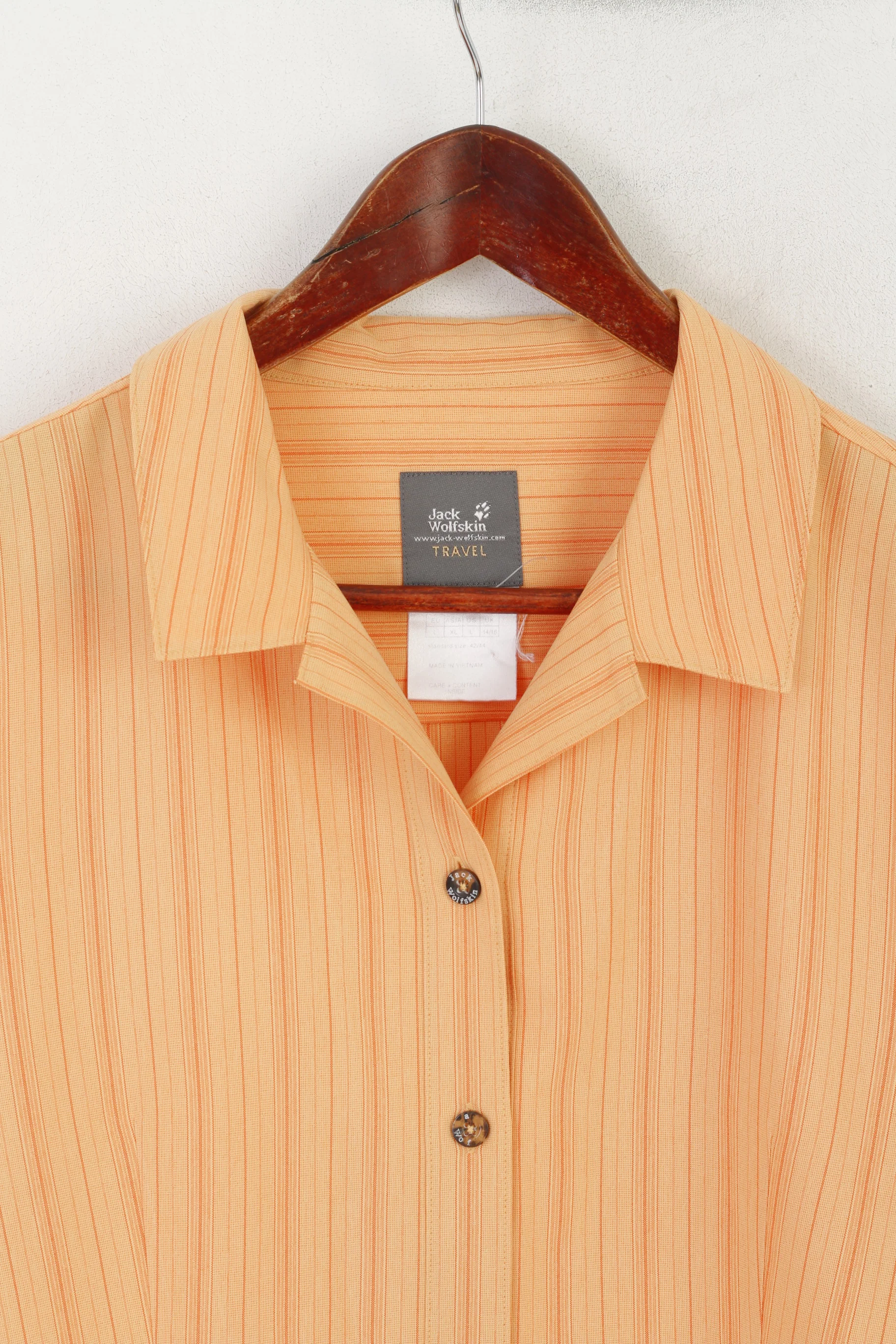 Jack Wolfskin Women L 14/16 Casual Shirt Orange Travel Striped Outdoor Top - Image 2