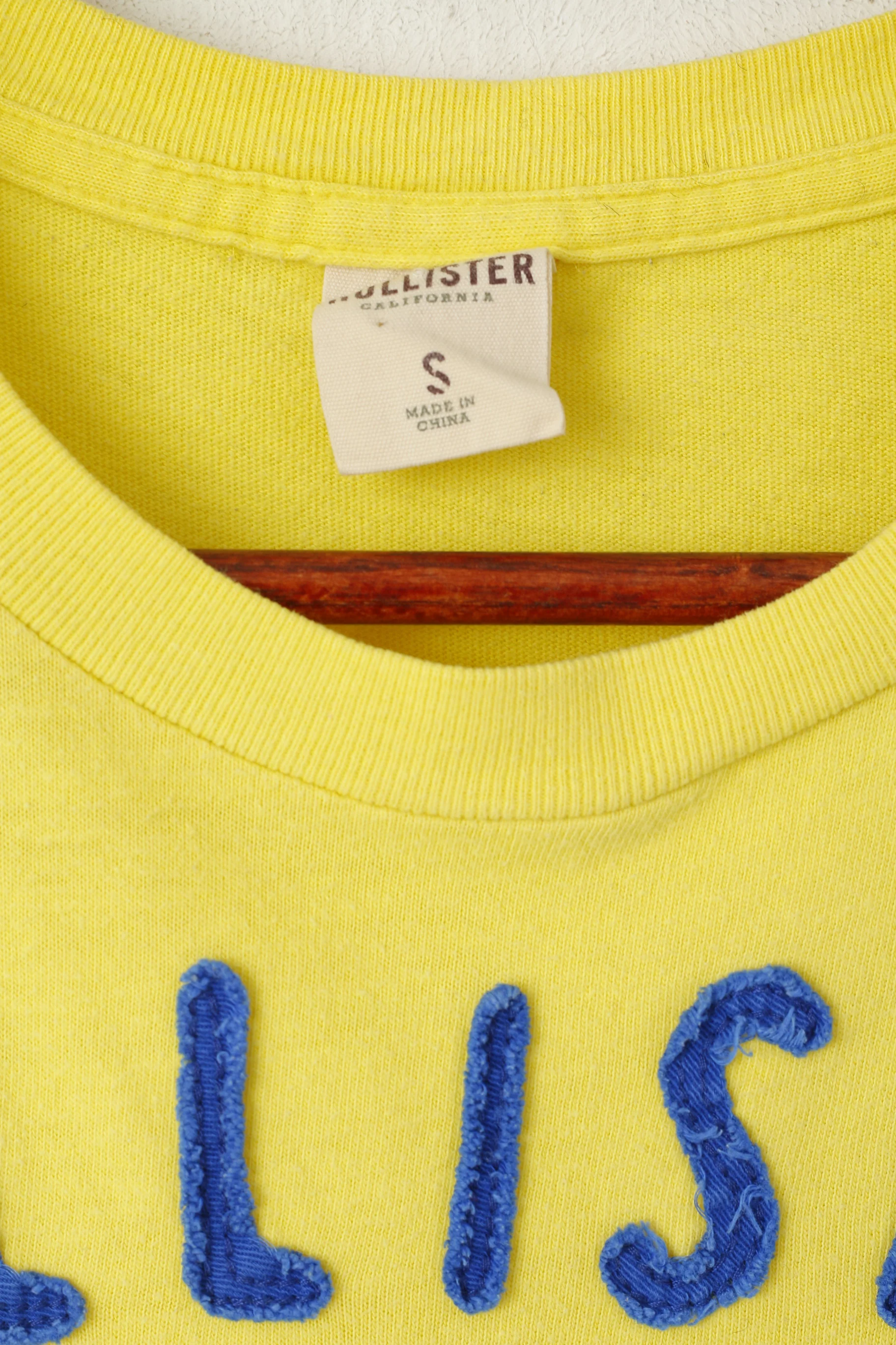 Hollister Men S Shirt Yellow Cotton Crew Neck Fighting Fins #4 Summer Top - Image 3