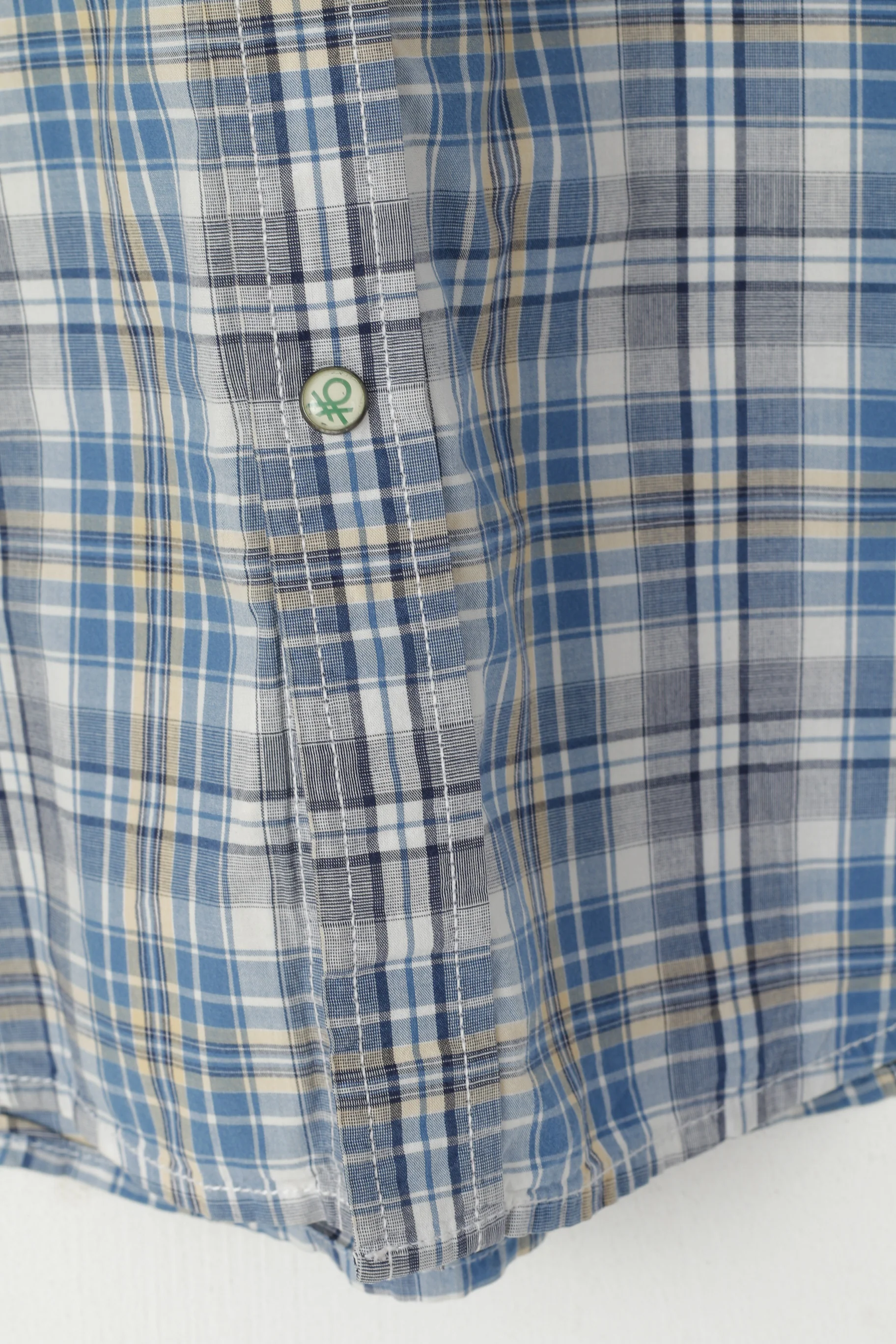 United Colors Of Benetton Men XL (L) Casual Shirt Blue Cotton Checkered Snap Pocket Top - Image 4