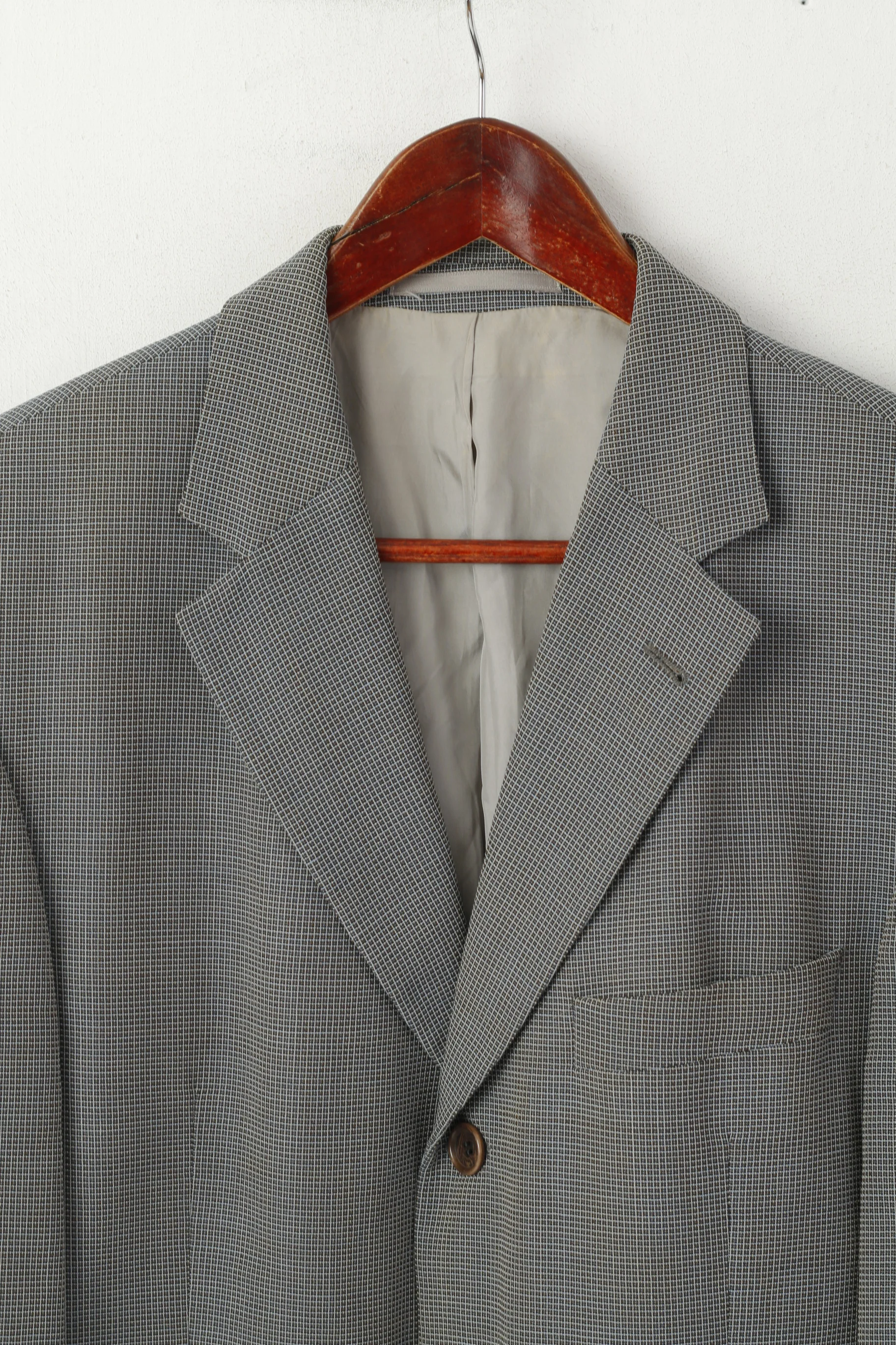 Hugo Boss Men 25 40 Blazer Grey Check Vintage Wool Einstein Single Breasted Jacket - Image 2
