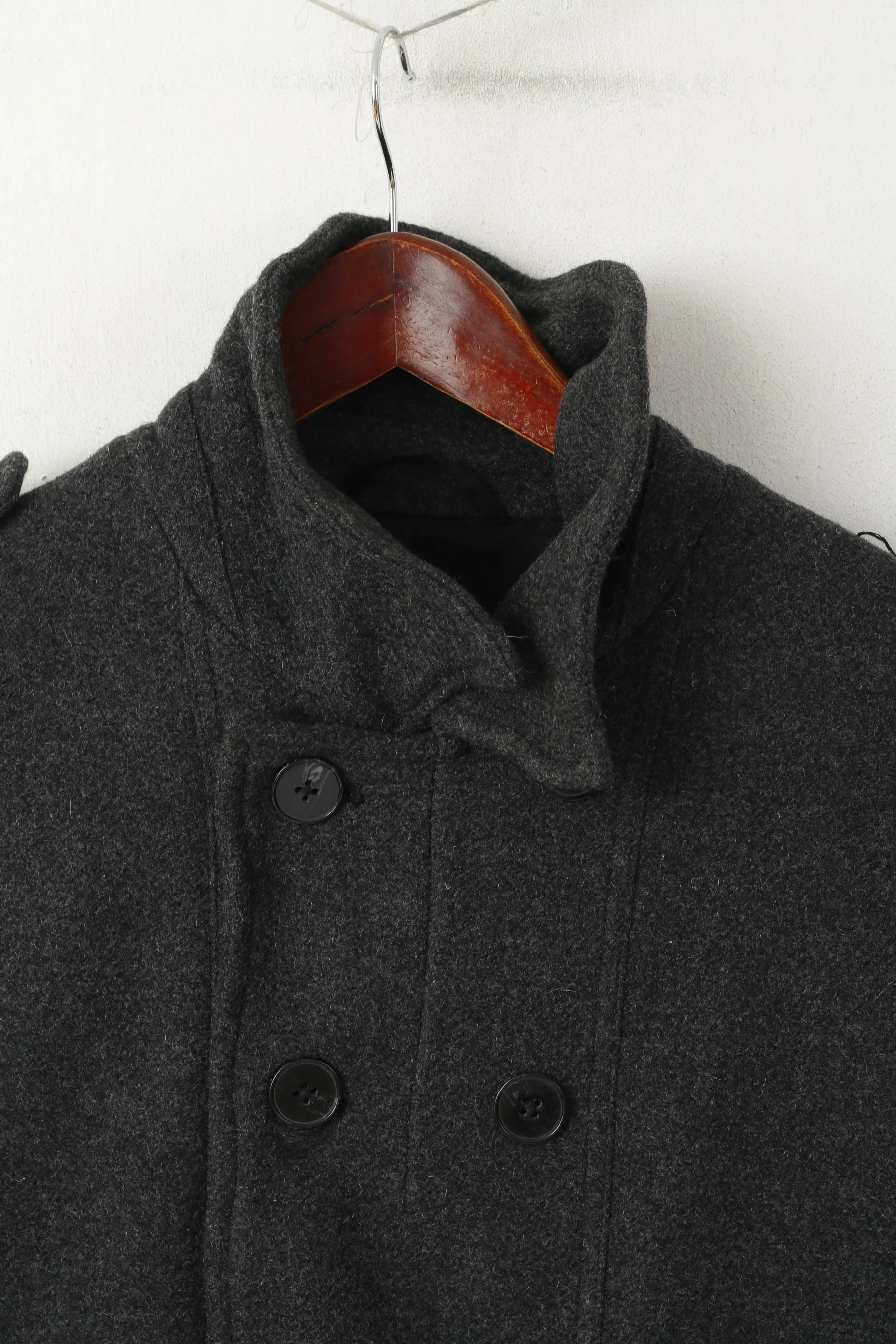 Allsaints Men M (S) Jacket Gray Wool Double Breasted Classic Pea Coat Top - Image 2