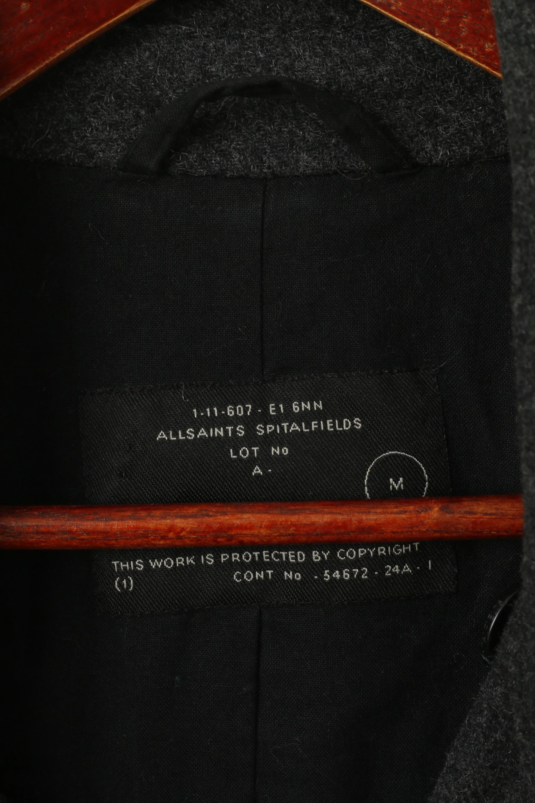 Allsaints Men M (S) Jacket Gray Wool Double Breasted Classic Pea Coat Top - Image 5