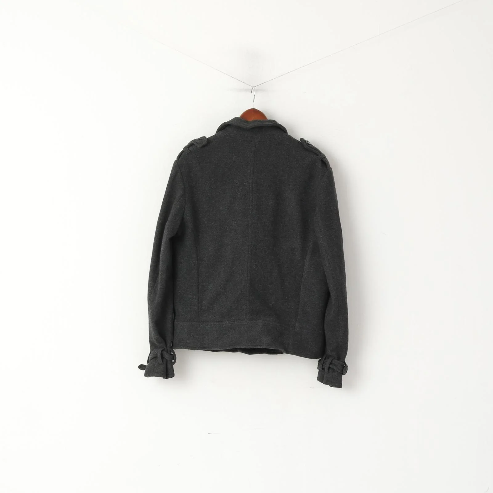 Allsaints Men M (S) Jacket Gray Wool Double Breasted Classic Pea Coat Top - Image 7