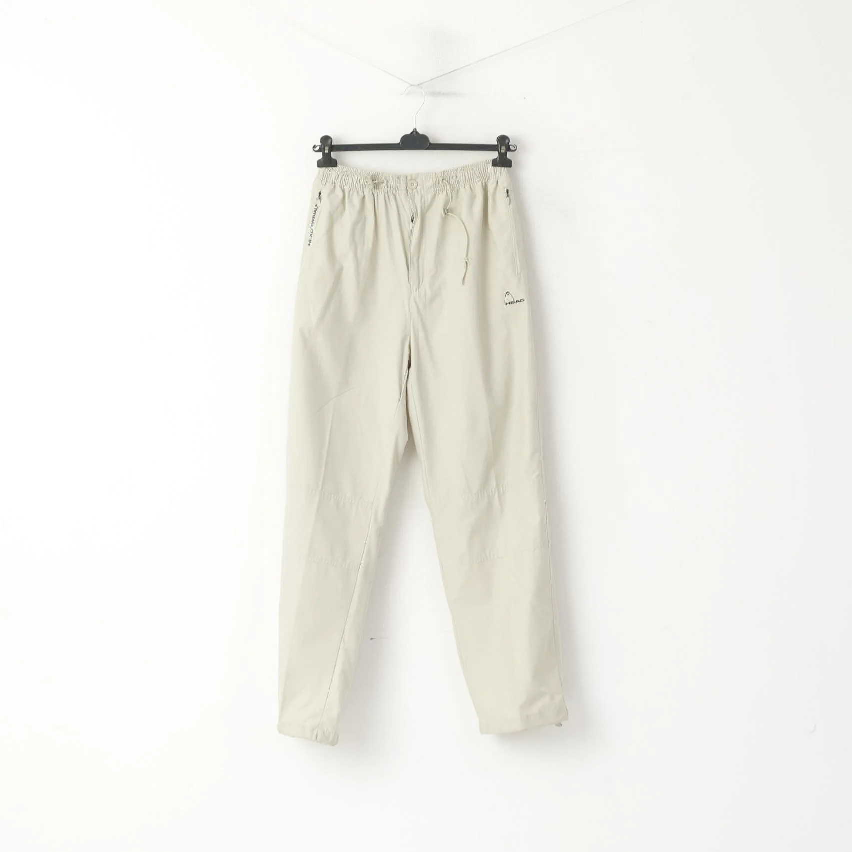 HEAD Men L Trousers Beige Cotton Vintage Nylon Blend Pockets Casuals Pants