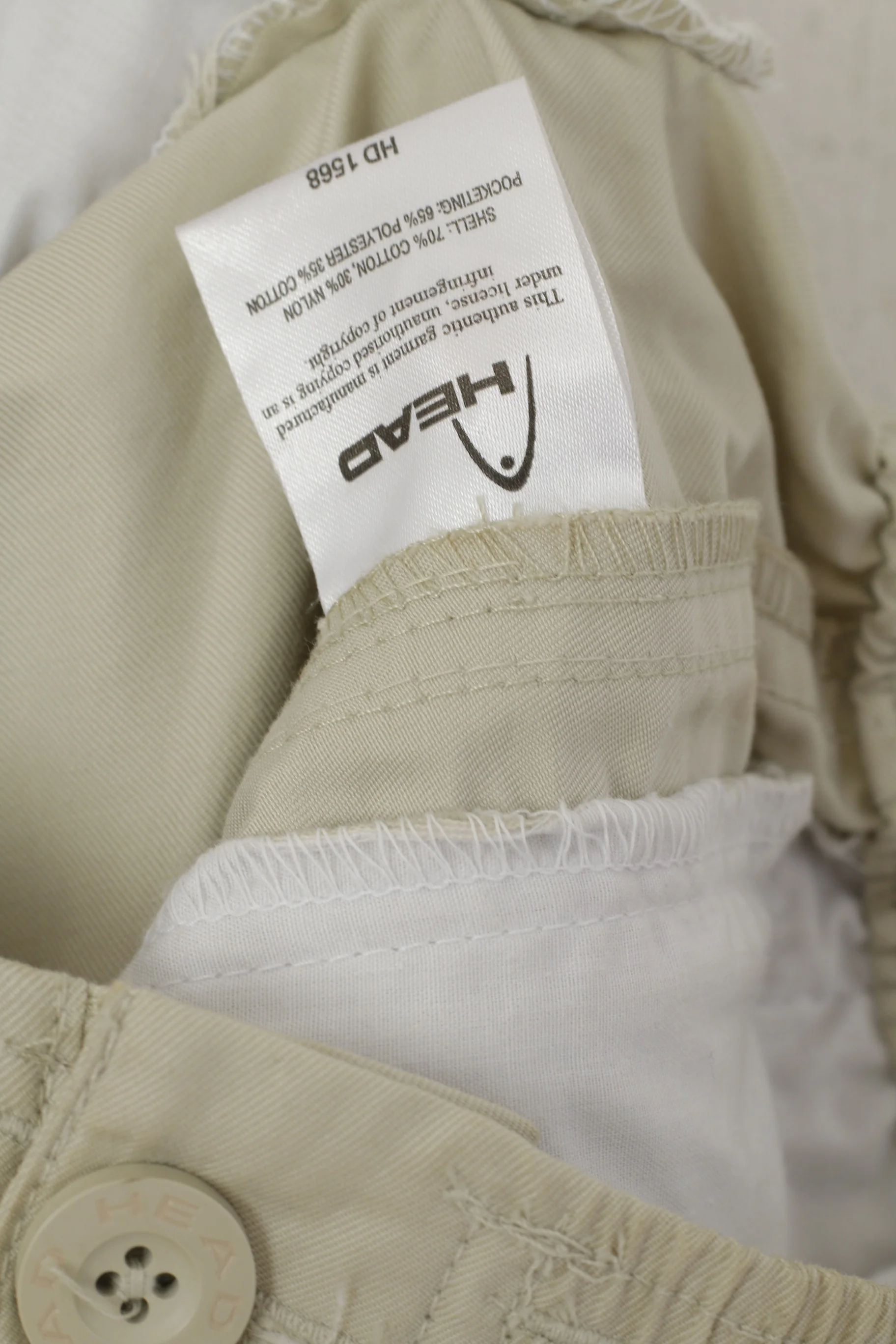 HEAD Men L Trousers Beige Cotton Vintage Nylon Blend Pockets Casuals Pants - Image 6