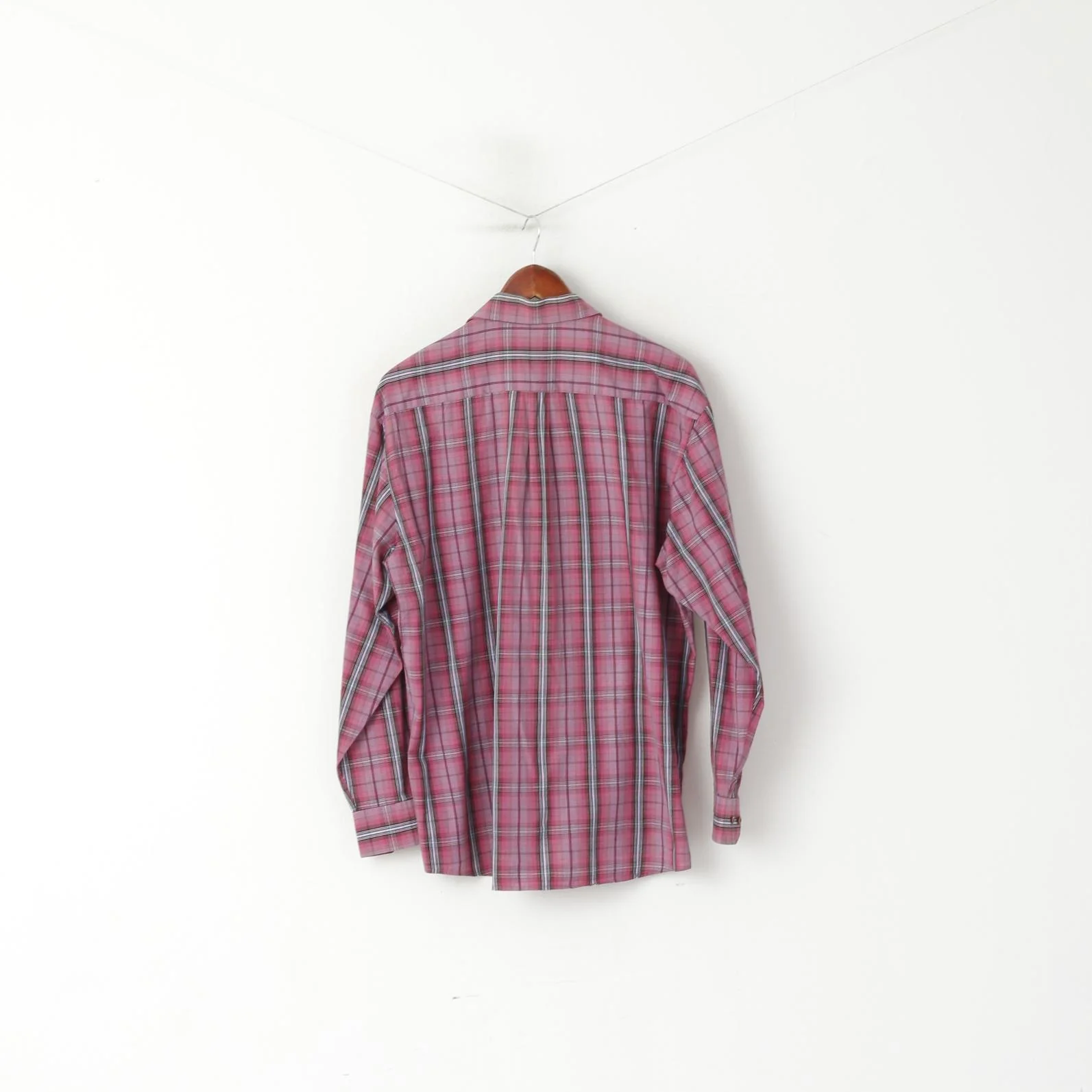 Just Calvino Men XL Casual Shirt Pink Check Cotton Long Sleeve Pocket Top - Image 6
