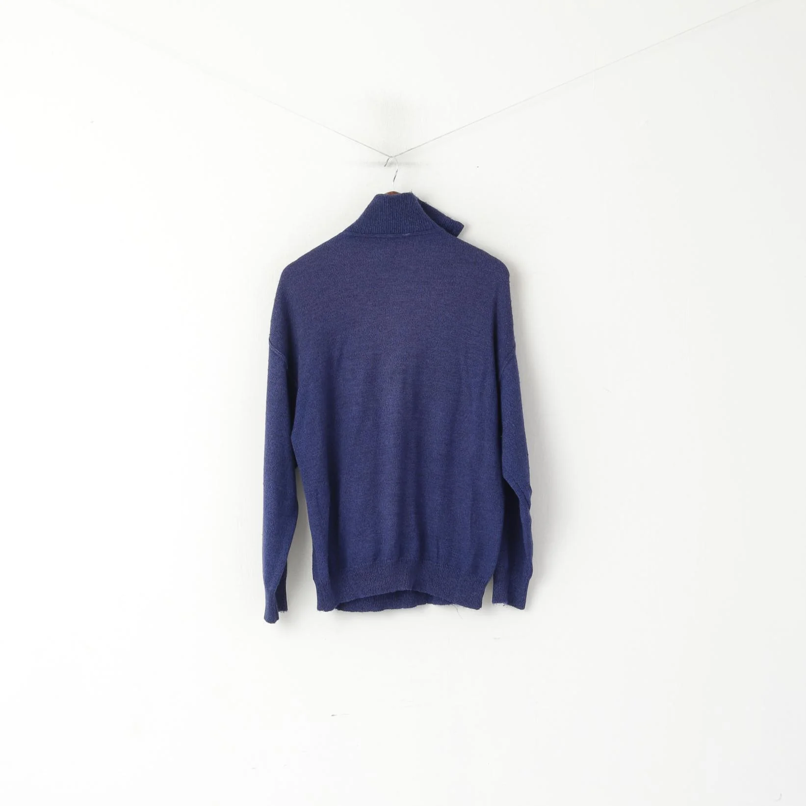 Engbers Men 52 L Jumper Blue Vintage Geometric Wool Italy Zip Neck Sweater - Image 6