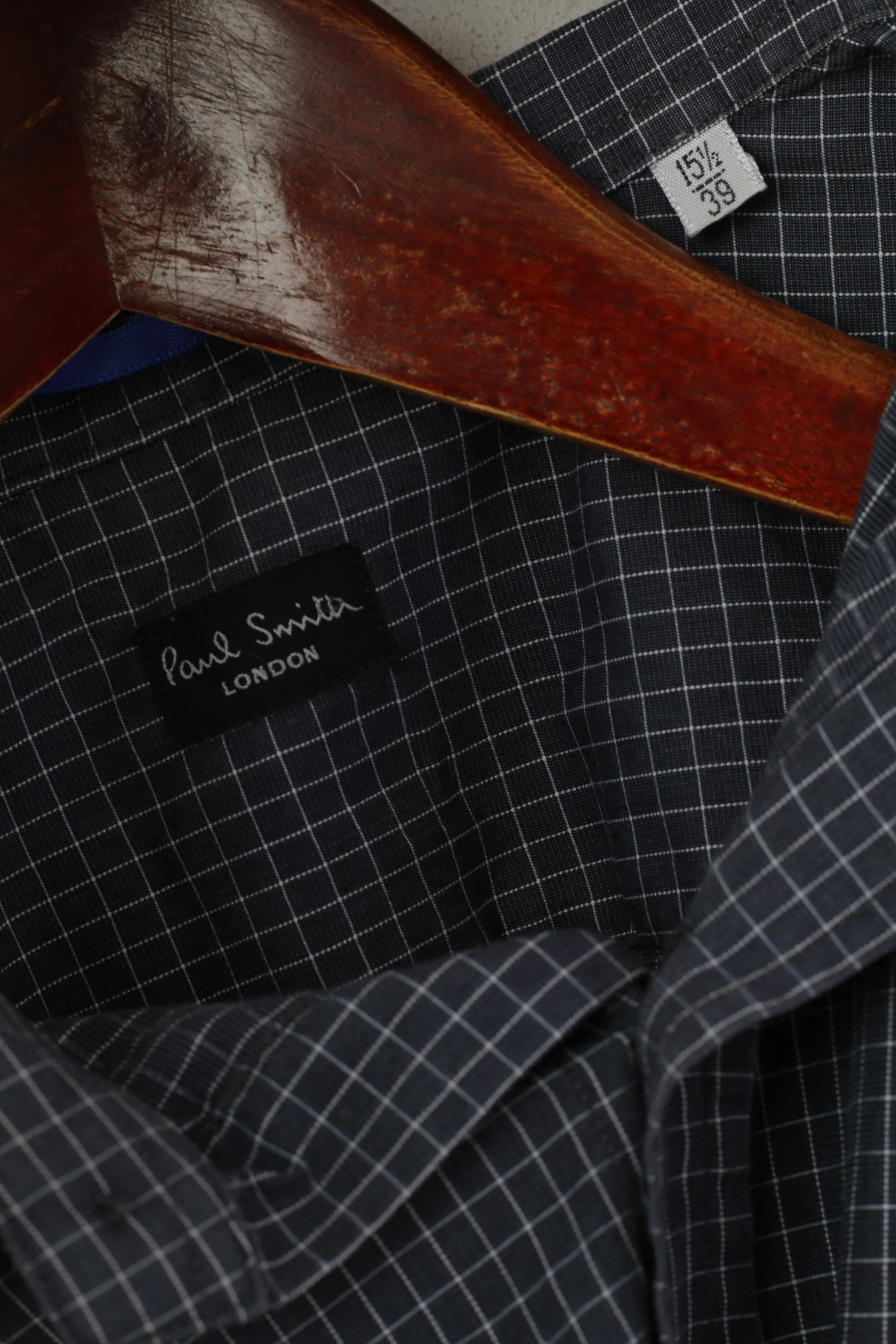 Paul Smith Men 15.5 39 M Casual Shirt Navy Cotton Check Long Sleeve Top - Image 5