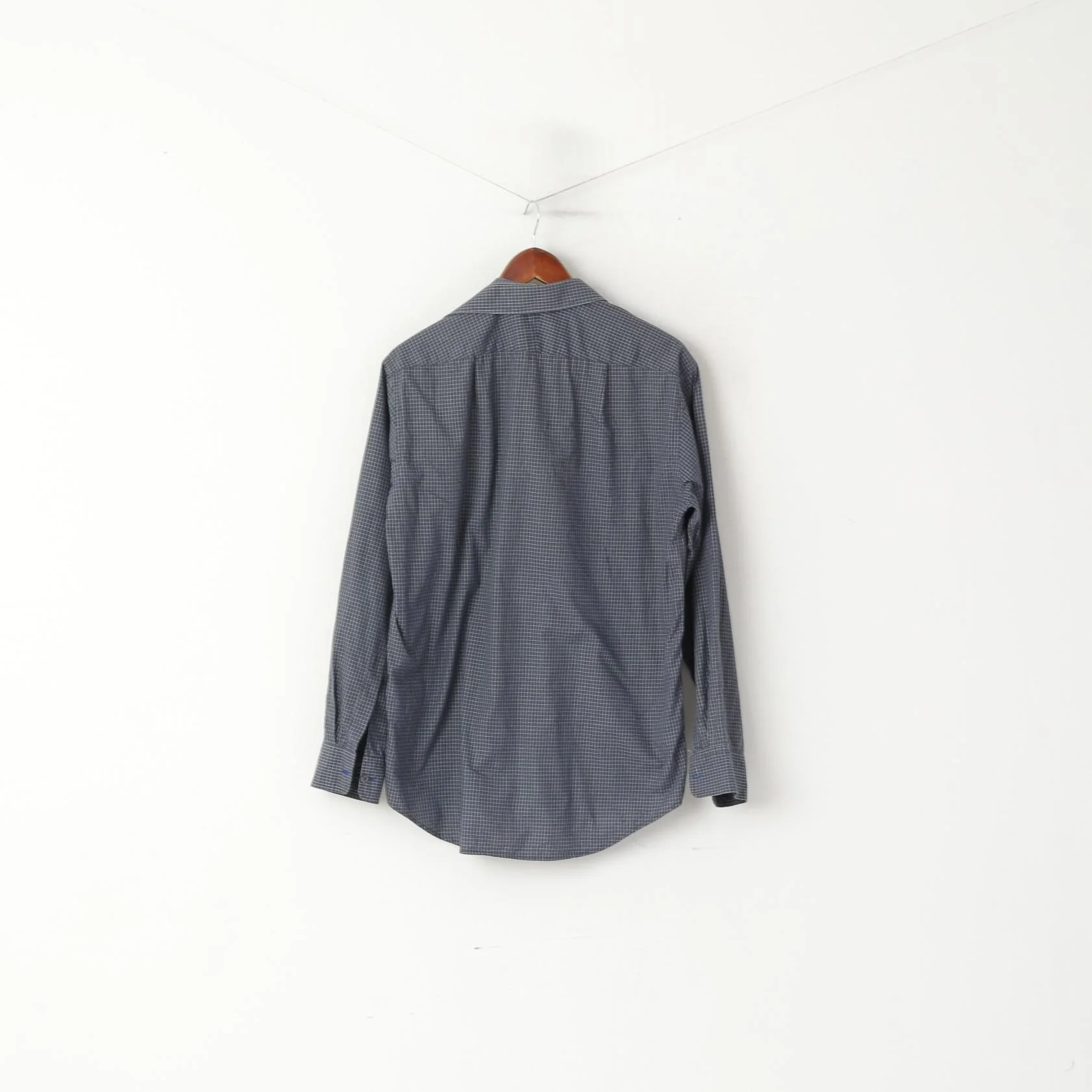 Paul Smith Men 15.5 39 M Casual Shirt Navy Cotton Check Long Sleeve Top - Image 7