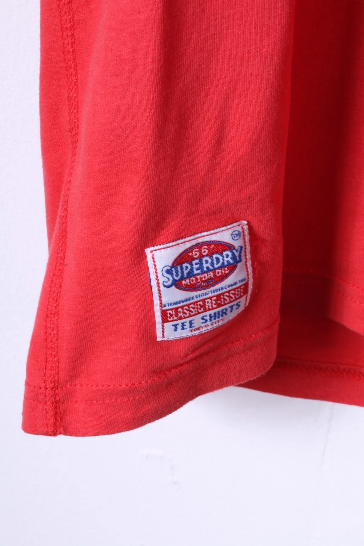 Superdry Mens L T-Shirt Red Cotton Motor Oil Graphic Gasoline Slim Fit Top - Image 4