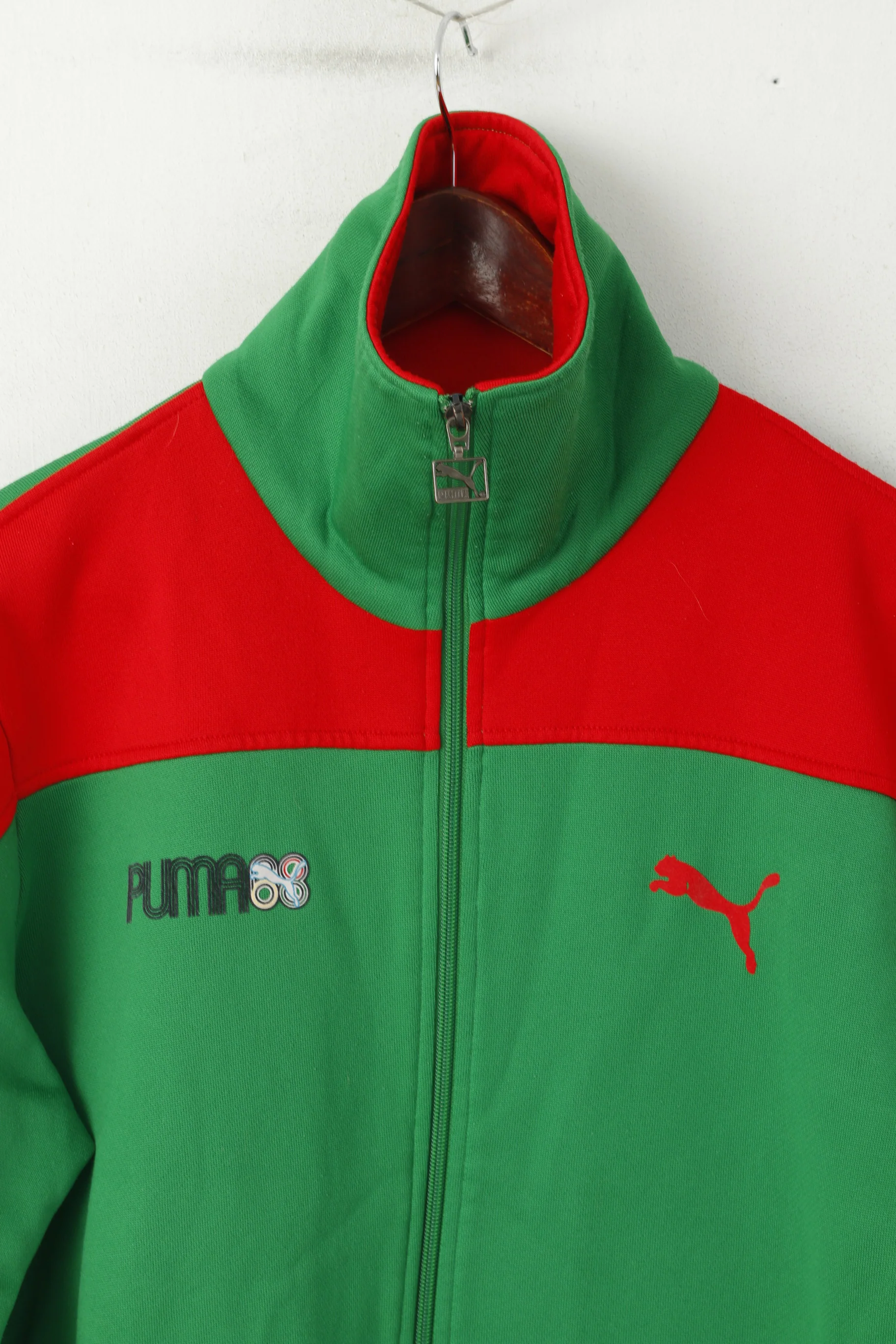 Puma Men L (M) Sweatshirt Green Red Vintage Oldschool 80s Full Zip Sport Track Top - Image 2