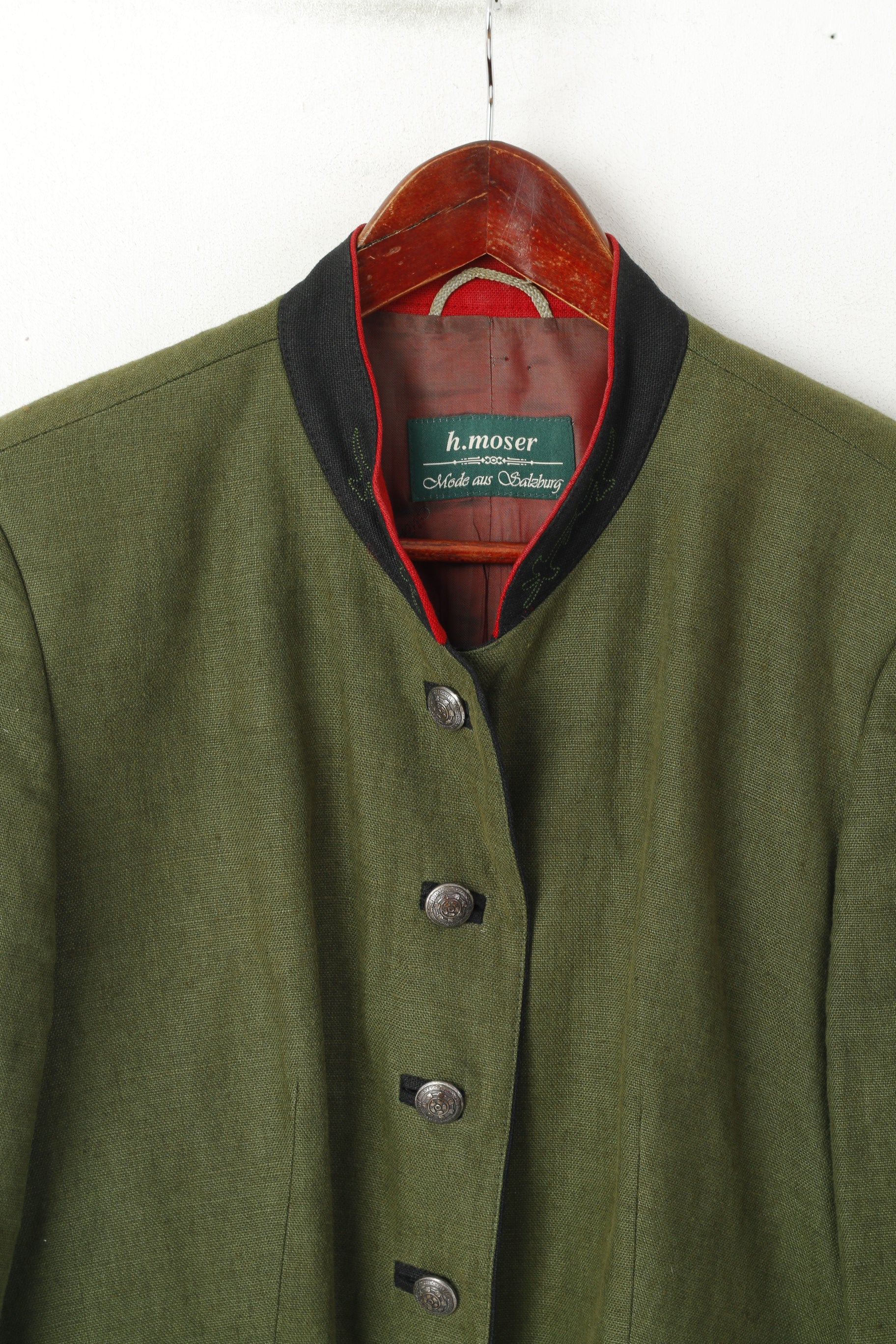 H. Moser Women 44 L Jacket Green Linen Traditional Salzburg Austria Blazer - Image 2