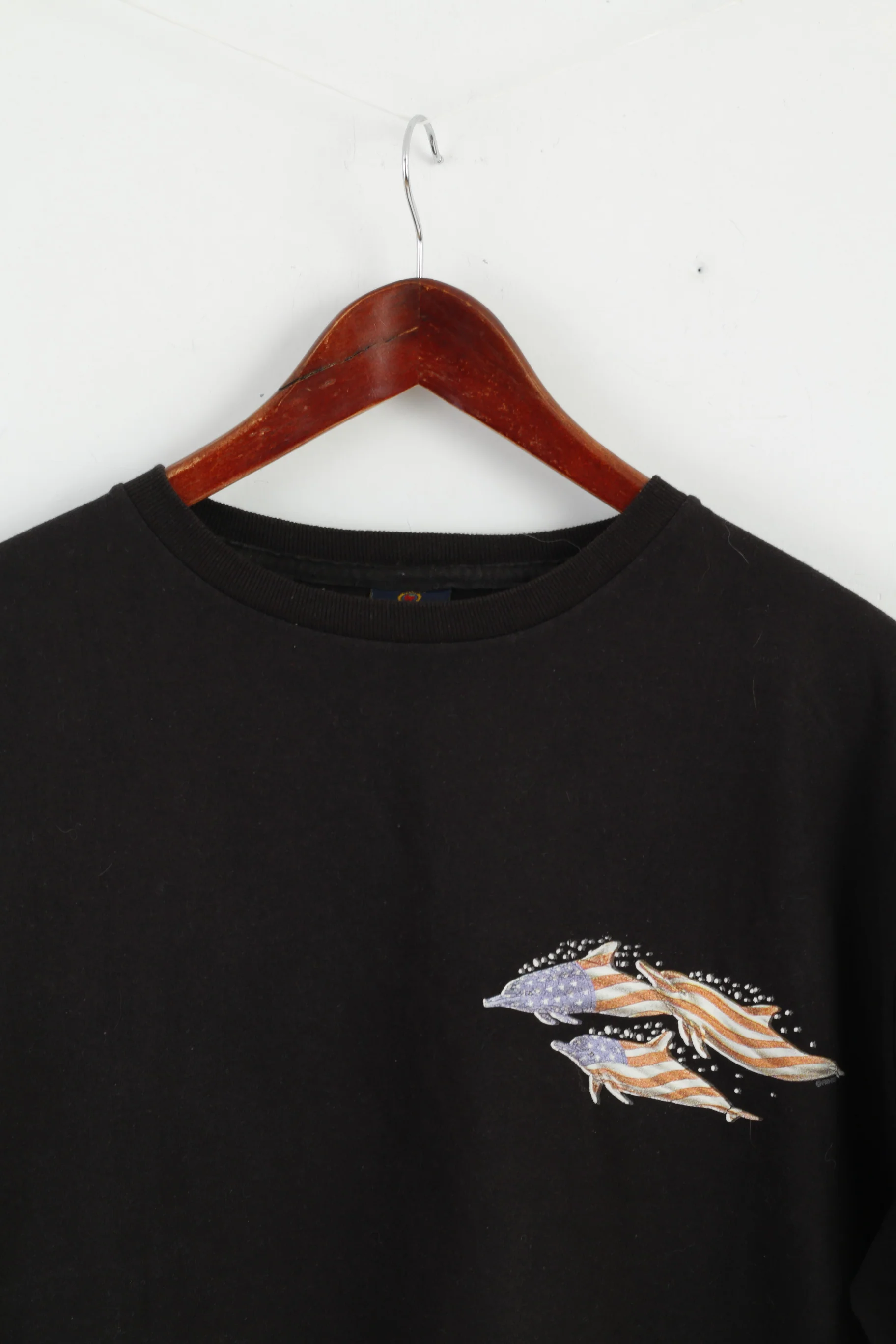 Hilfiger Mens XL T- Shirt Black Cotton USA Dolphins Vintage Top - Image 2