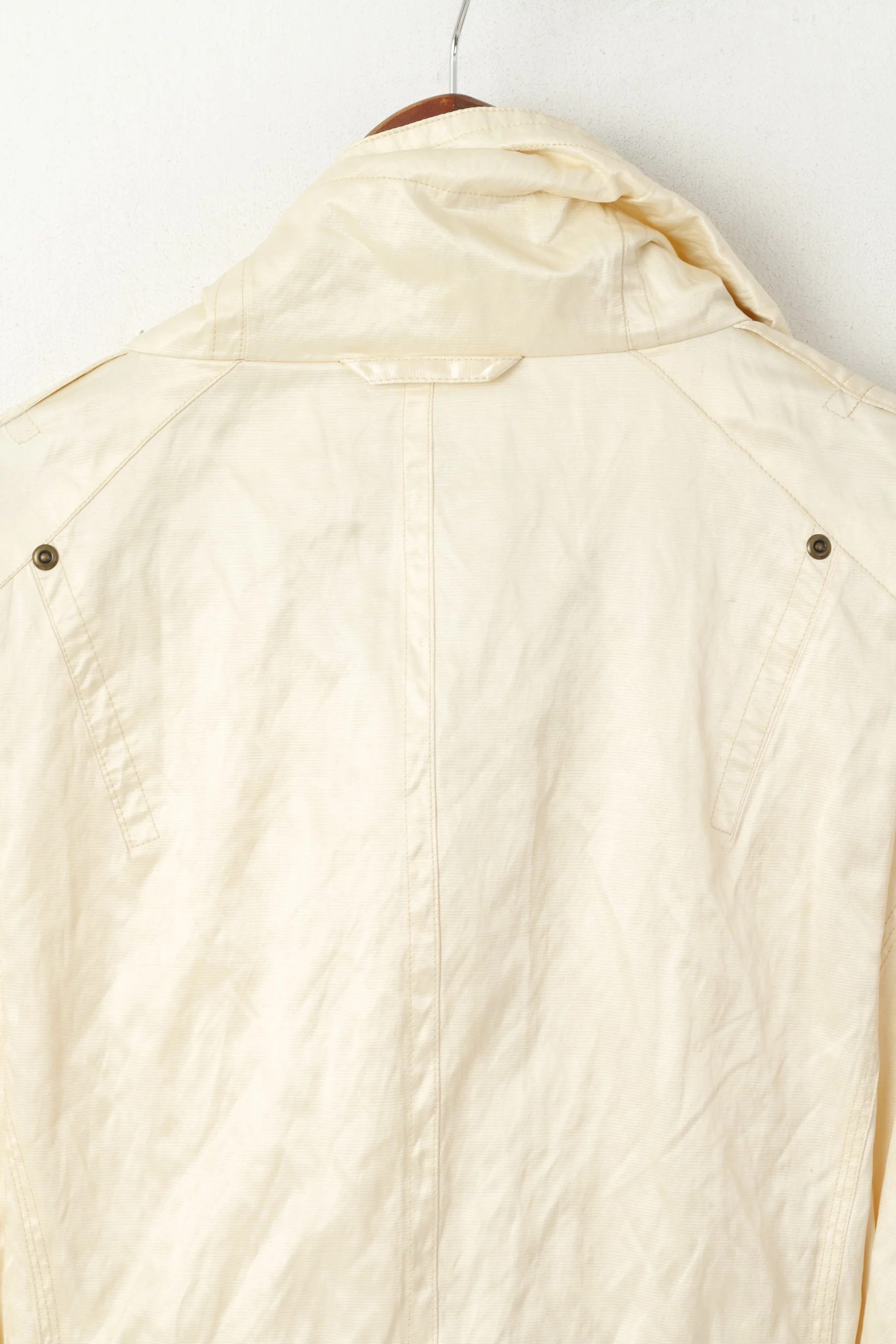 Personal Choice Women L Jacket Ecru Shiny Cotton Metal Vintage Single Breasted Top - Image 6