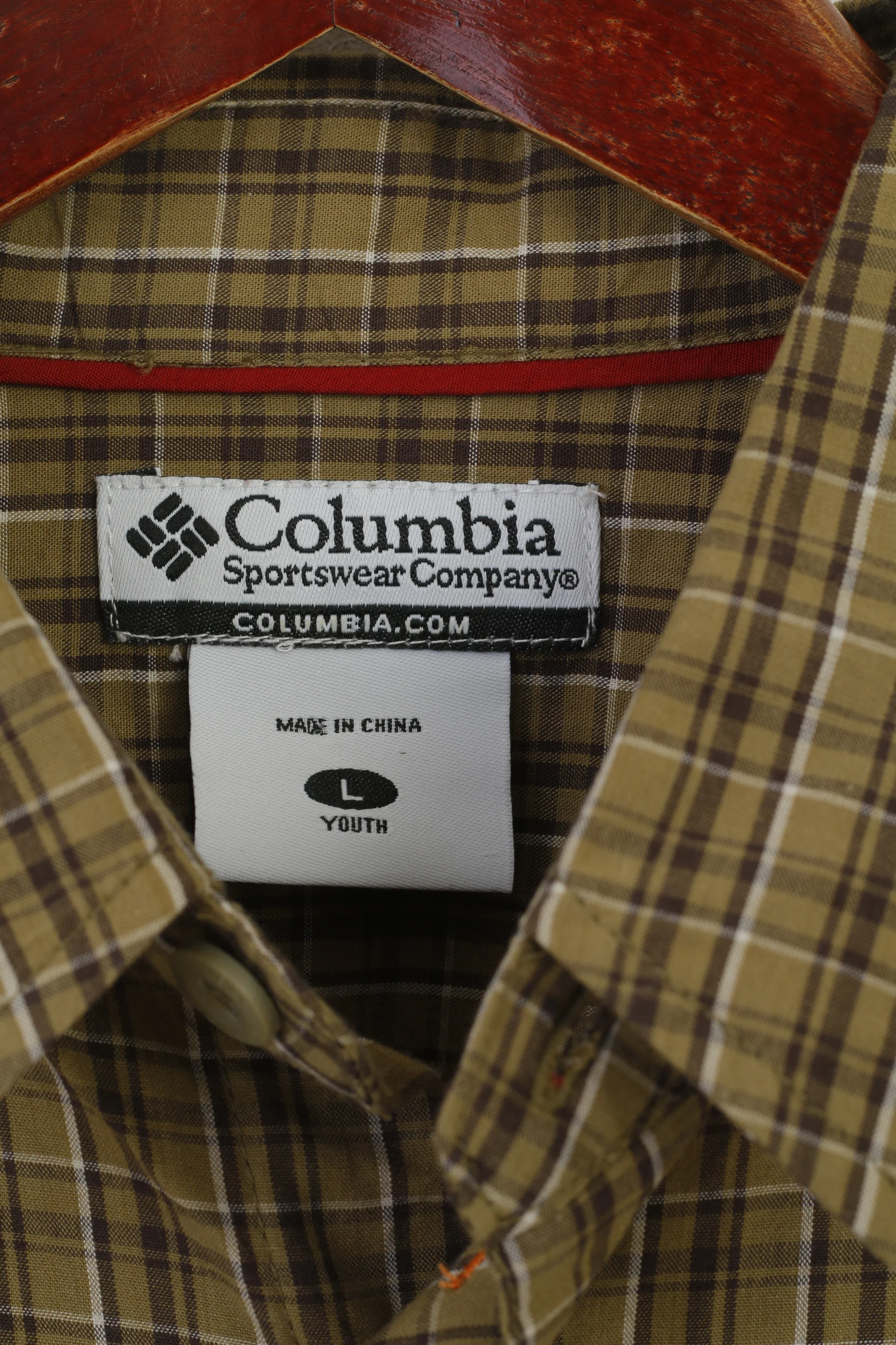 Columbia Sportswear Company Youth L 12 Age Casual Shirt Check Khaki Cotton Top - Image 4