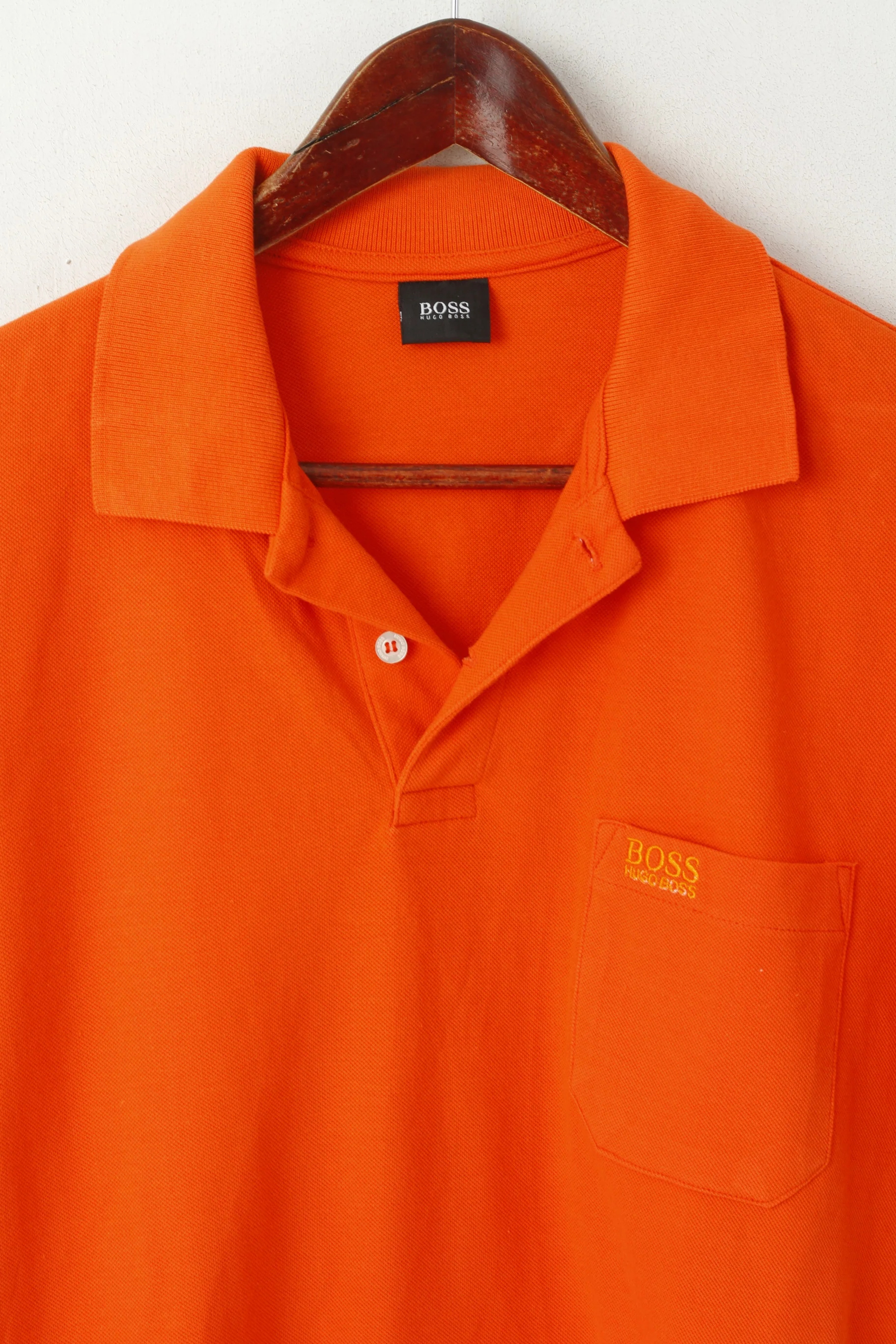 Hugo Boss Men S Polo Shirt Orange Cotton Detailed Buttons Classic Plain Top - Image 2