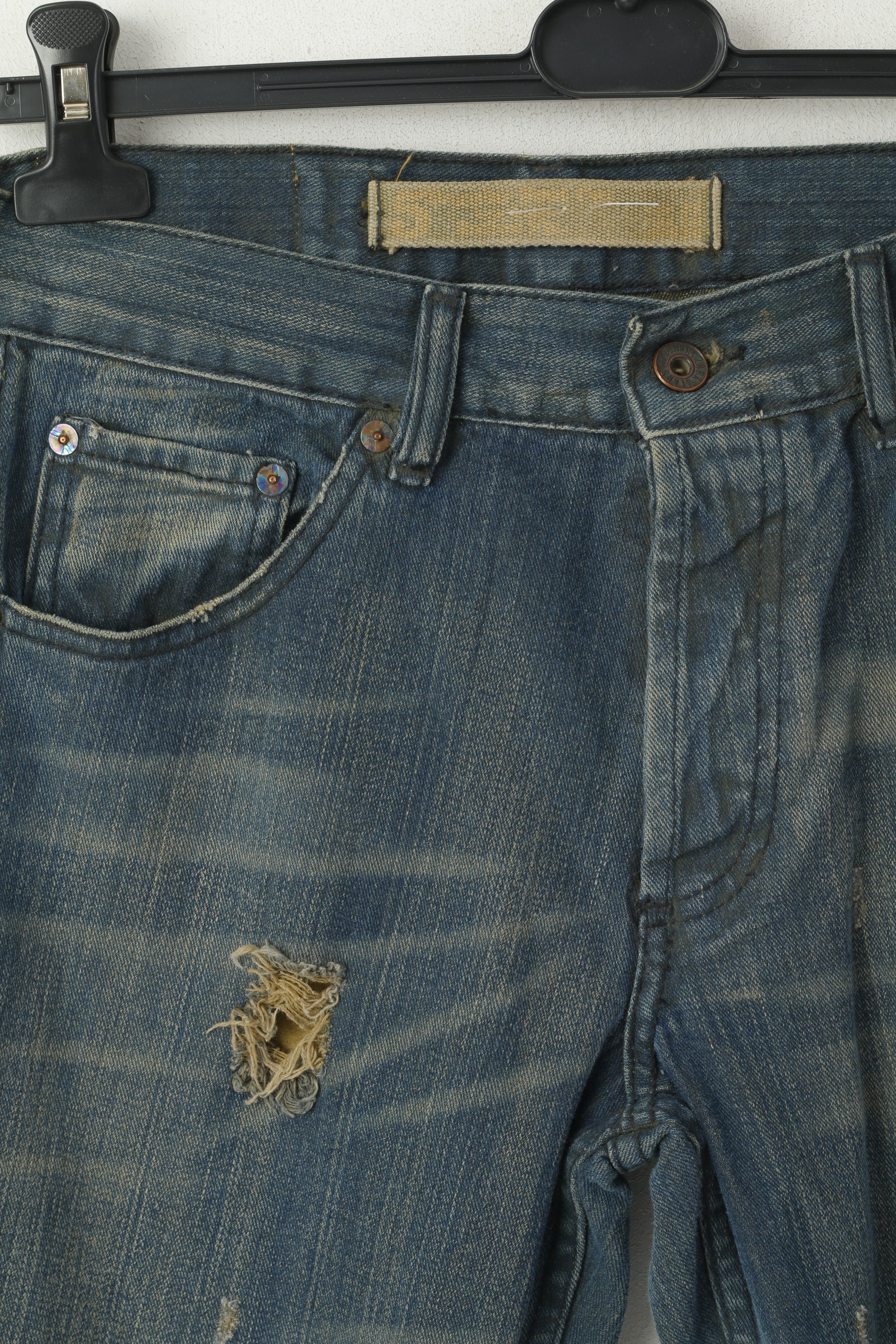 New Zara Women 38 30 Trousers Navy Green Jeans Cotton Ripped Pants - Image 2