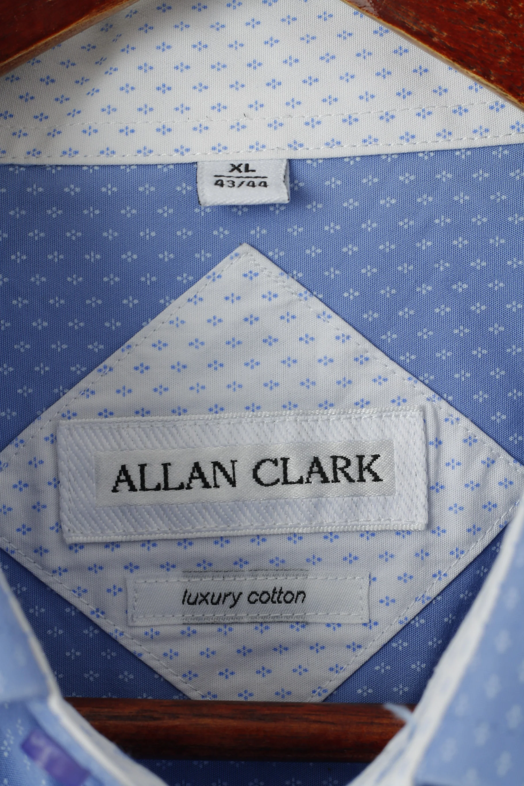 Allan Clark Men 43/44 XL Casual Shirt Blue Luxury Cotton Long Sleeve Top - Image 4