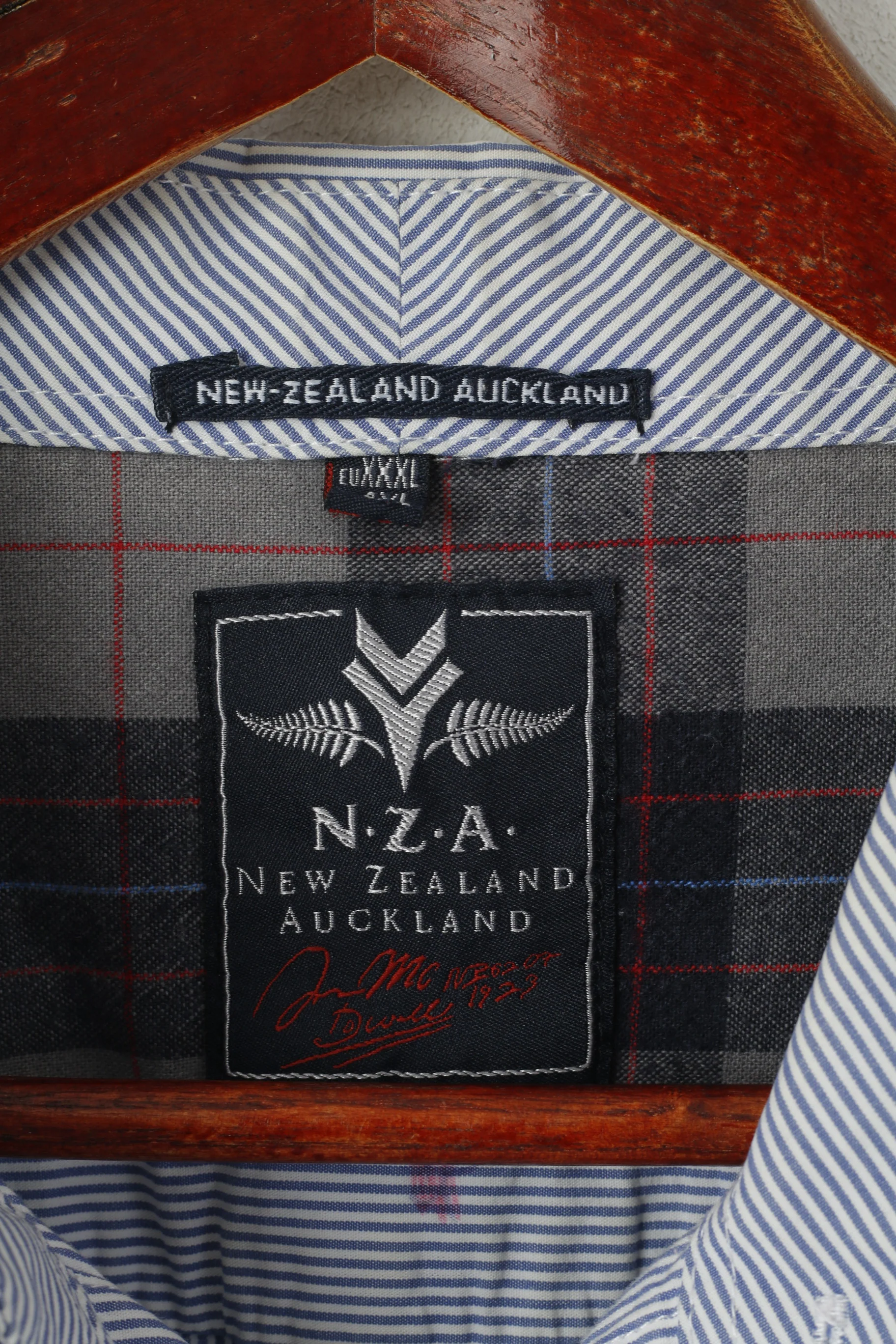 New Zealand Auckland Men 4XL (2XL) Casual Shirt Blue Striped Cotton Patches Long Sleeve - Image 4