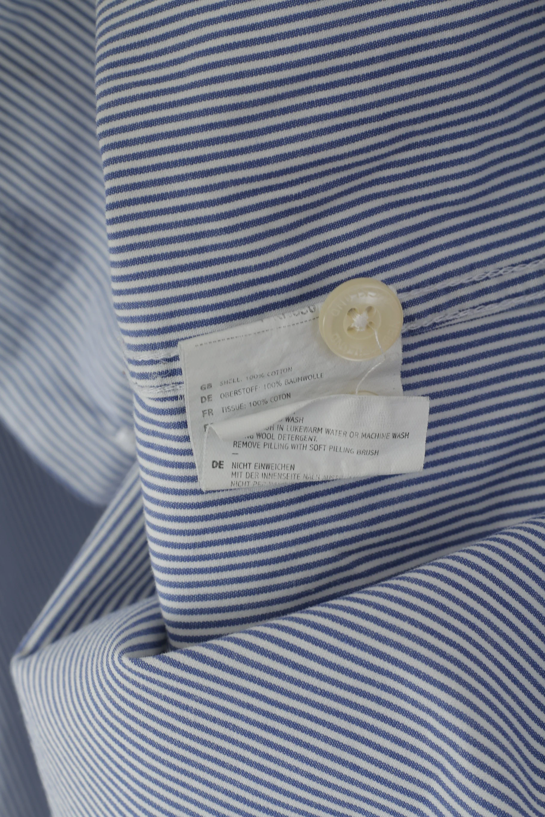 New Zealand Auckland Men 4XL (2XL) Casual Shirt Blue Striped Cotton Patches Long Sleeve - Image 5