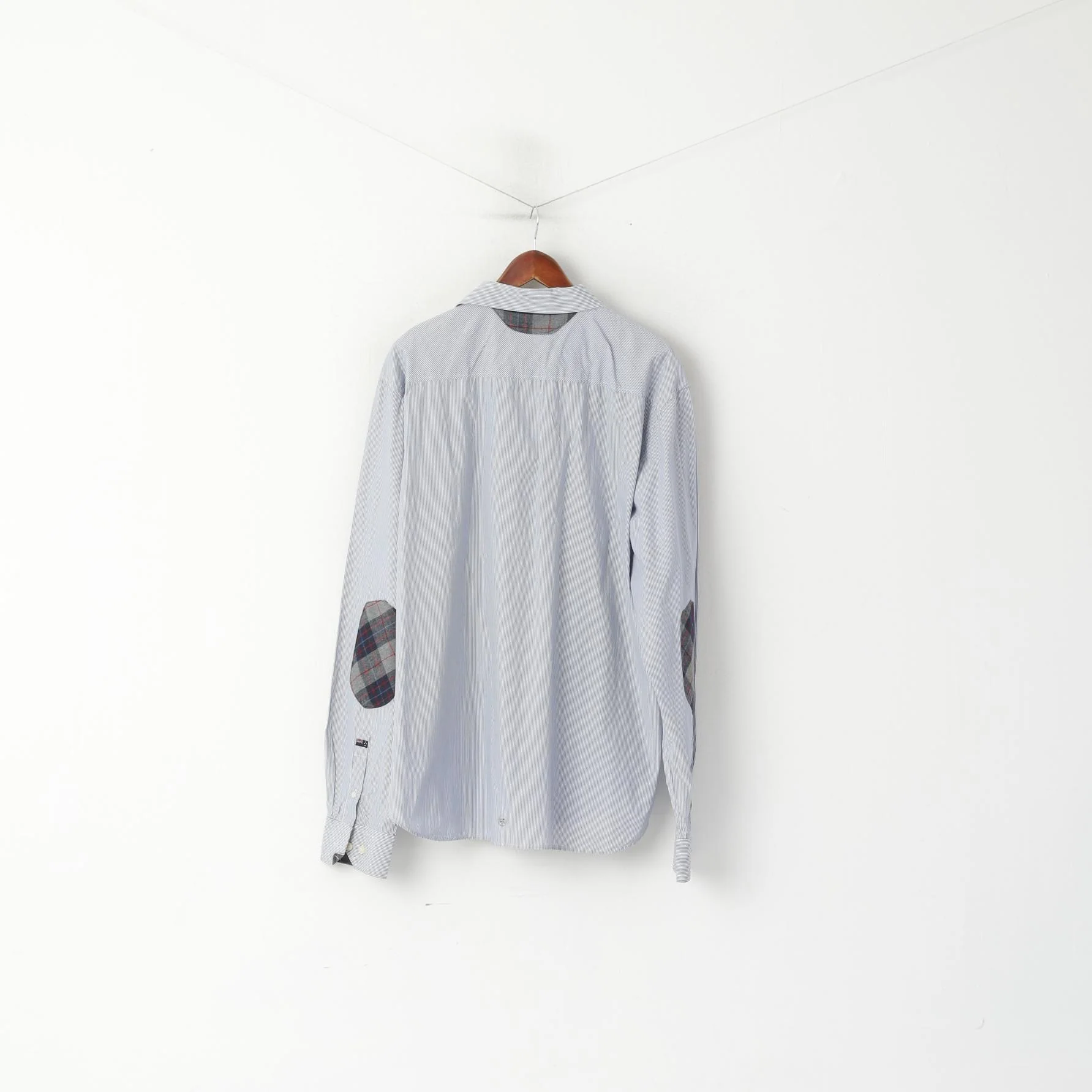 New Zealand Auckland Men 4XL (2XL) Casual Shirt Blue Striped Cotton Patches Long Sleeve - Image 6