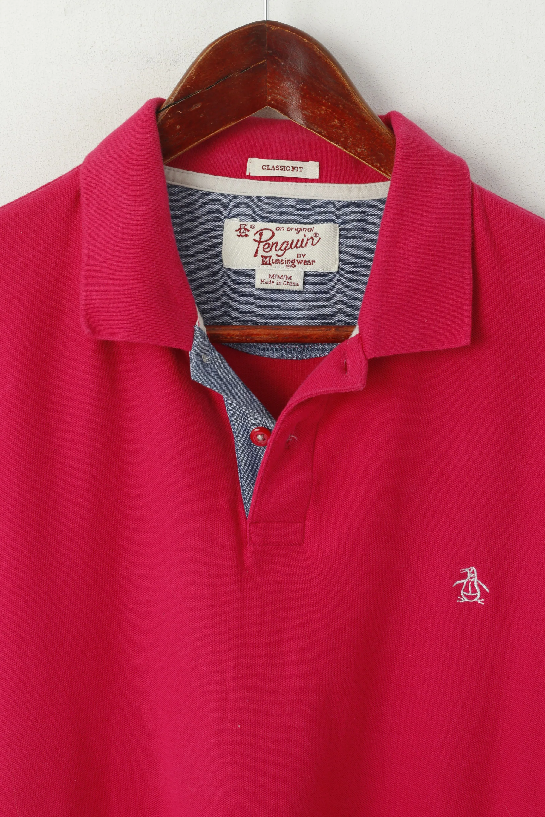 Penguin Men M Polo Shirt Pink Cotton Classic Fit Short Sleeve Logo Plain Top - Image 2
