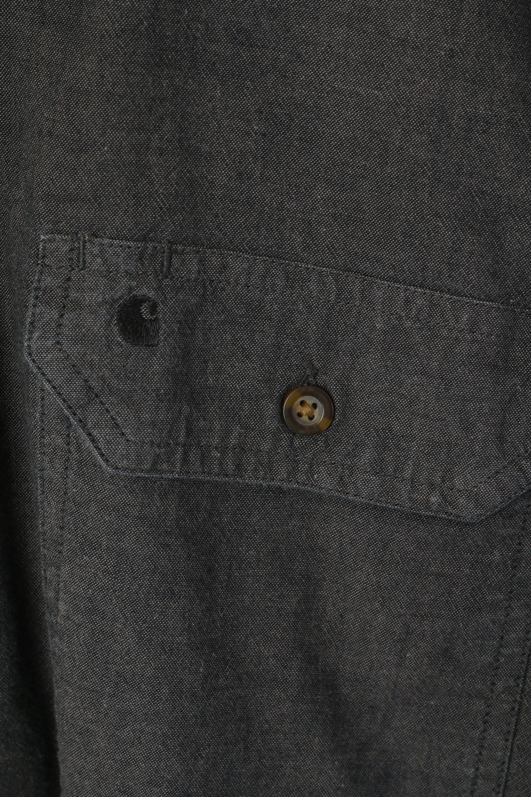 Carhartt Men L Casual Shirt Gray Cotton Relaxed Fit Long Sleeve Pockets Top - Image 4