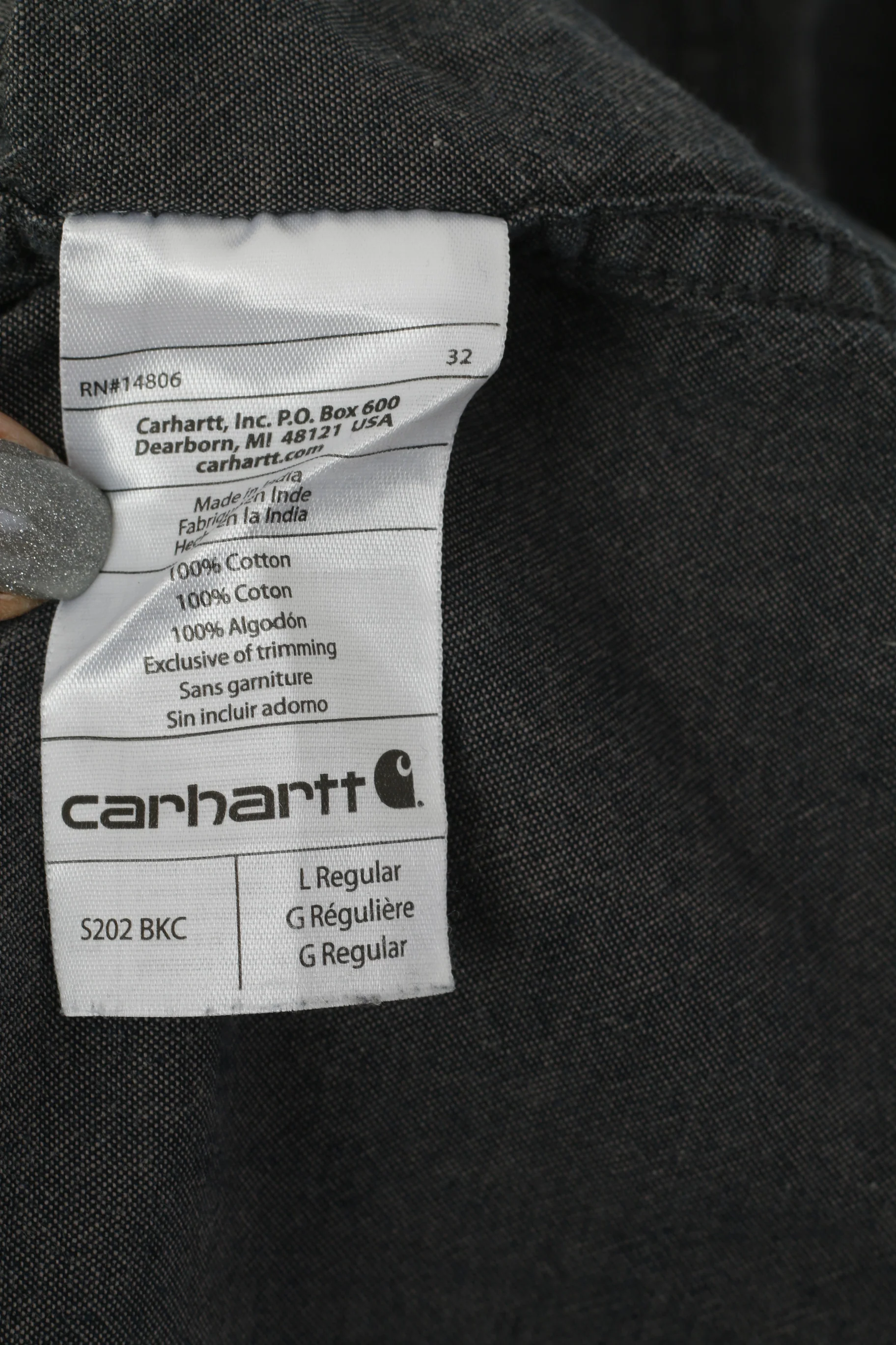 Carhartt Men L Casual Shirt Gray Cotton Relaxed Fit Long Sleeve Pockets Top - Image 6