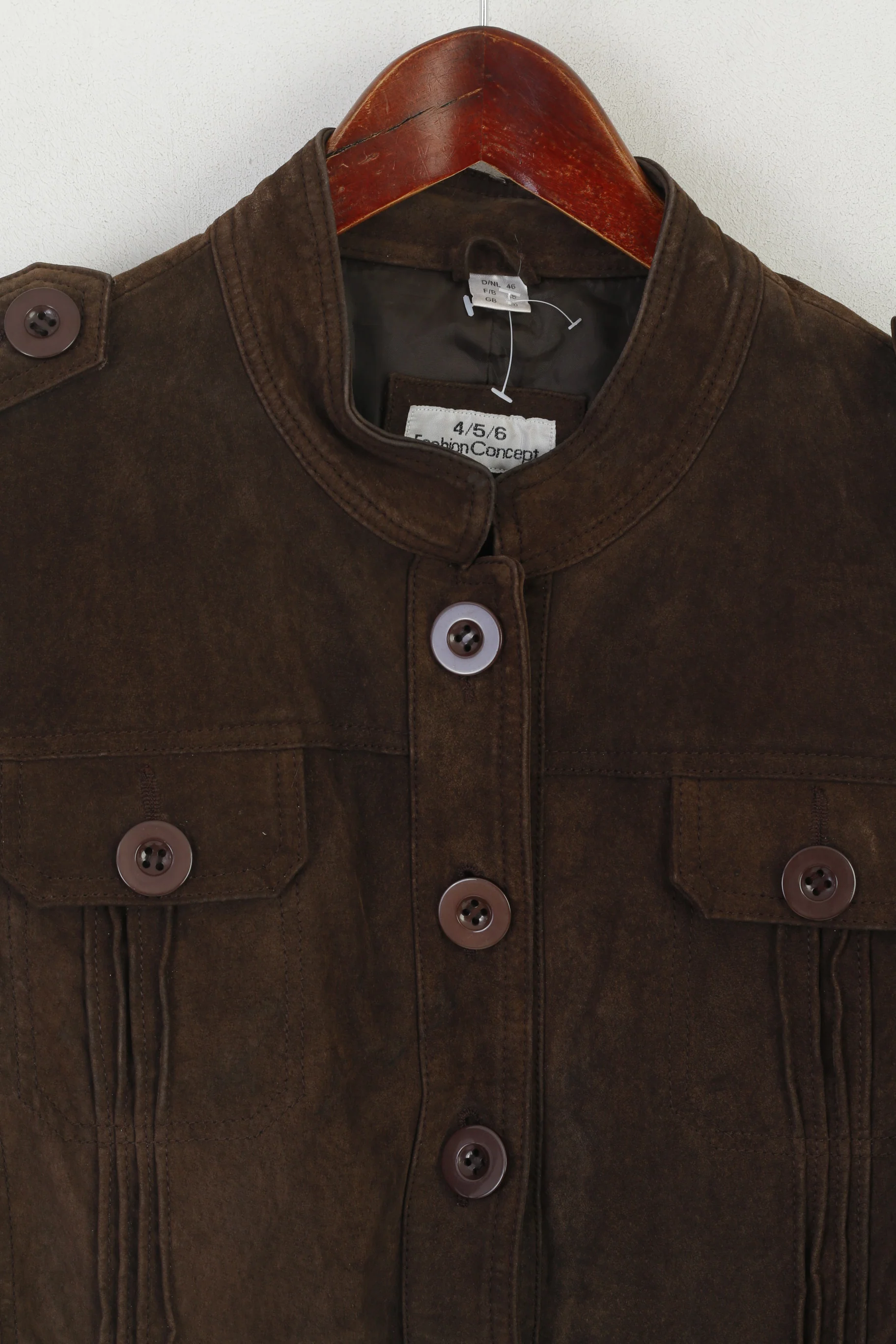 4/5/6 Fashion Concept Women 46 M Jacket Brown Leather Buttoned Biker Belted Top - Image 2