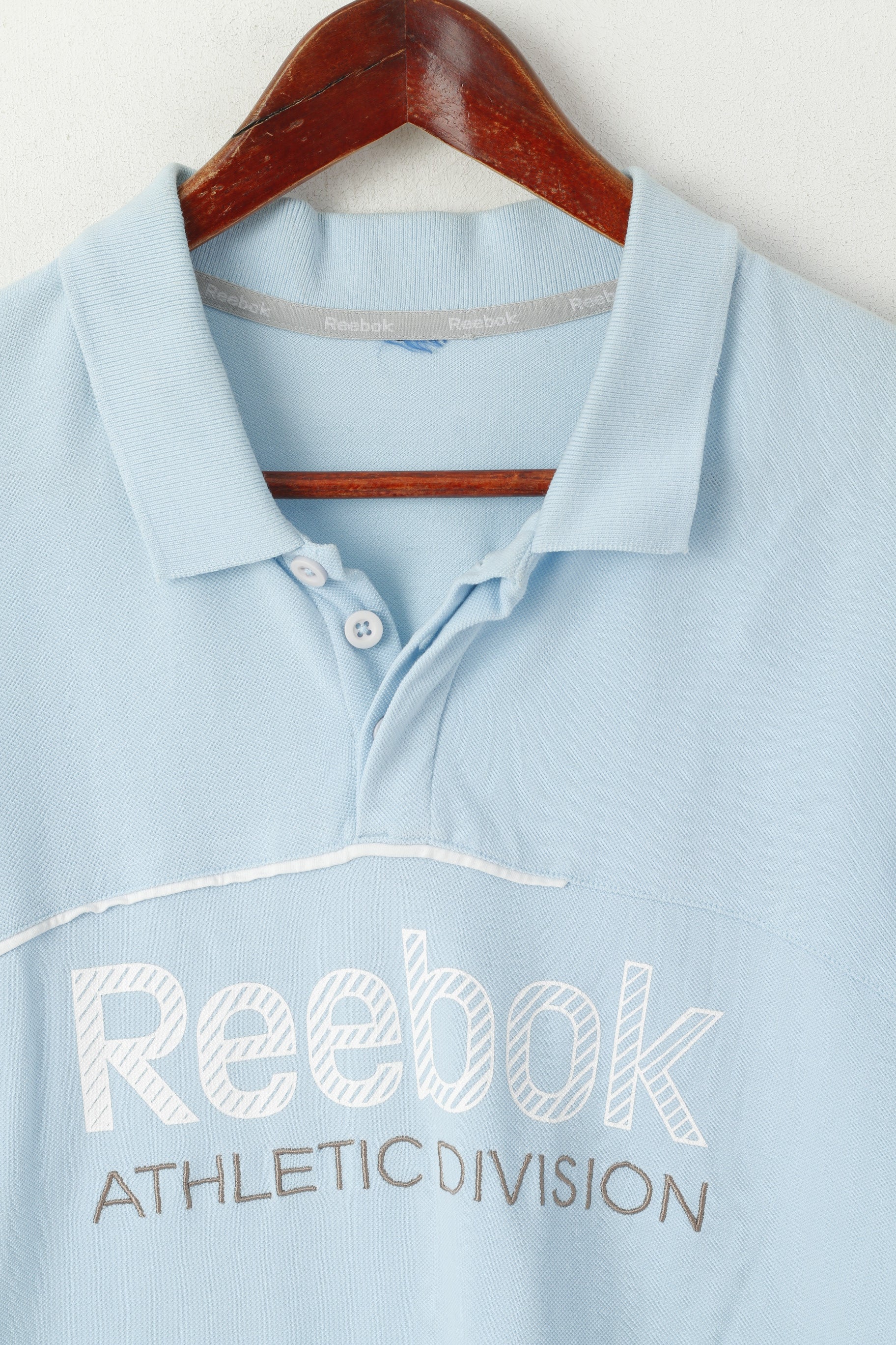 Reebok Men XS Polo Shirt Blue Cotton Athletic Division Slim Fit Logo Top - Image 2