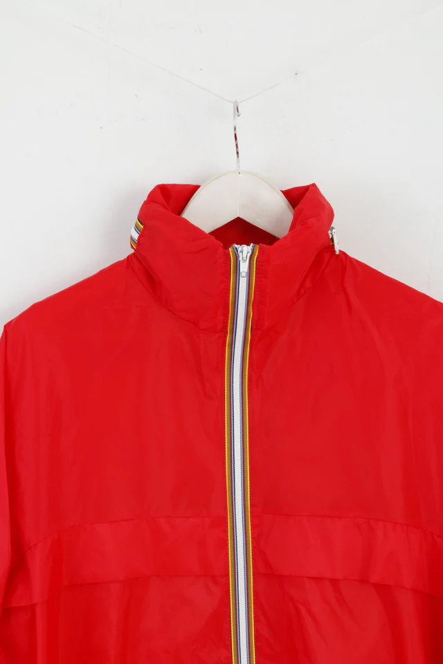 Rea Mens 52/54 L Rain Jacket Red Nylon Waterproof Hidden Hood Top - Image 2