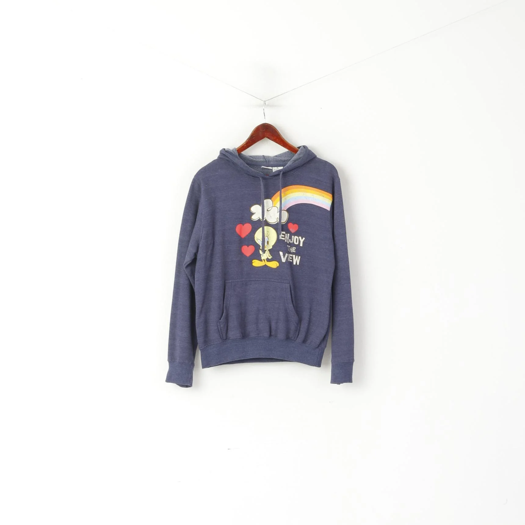 Looney Tunes Women XL Sweatshirt Blue Cotton Tweety Vintage Hooded Top