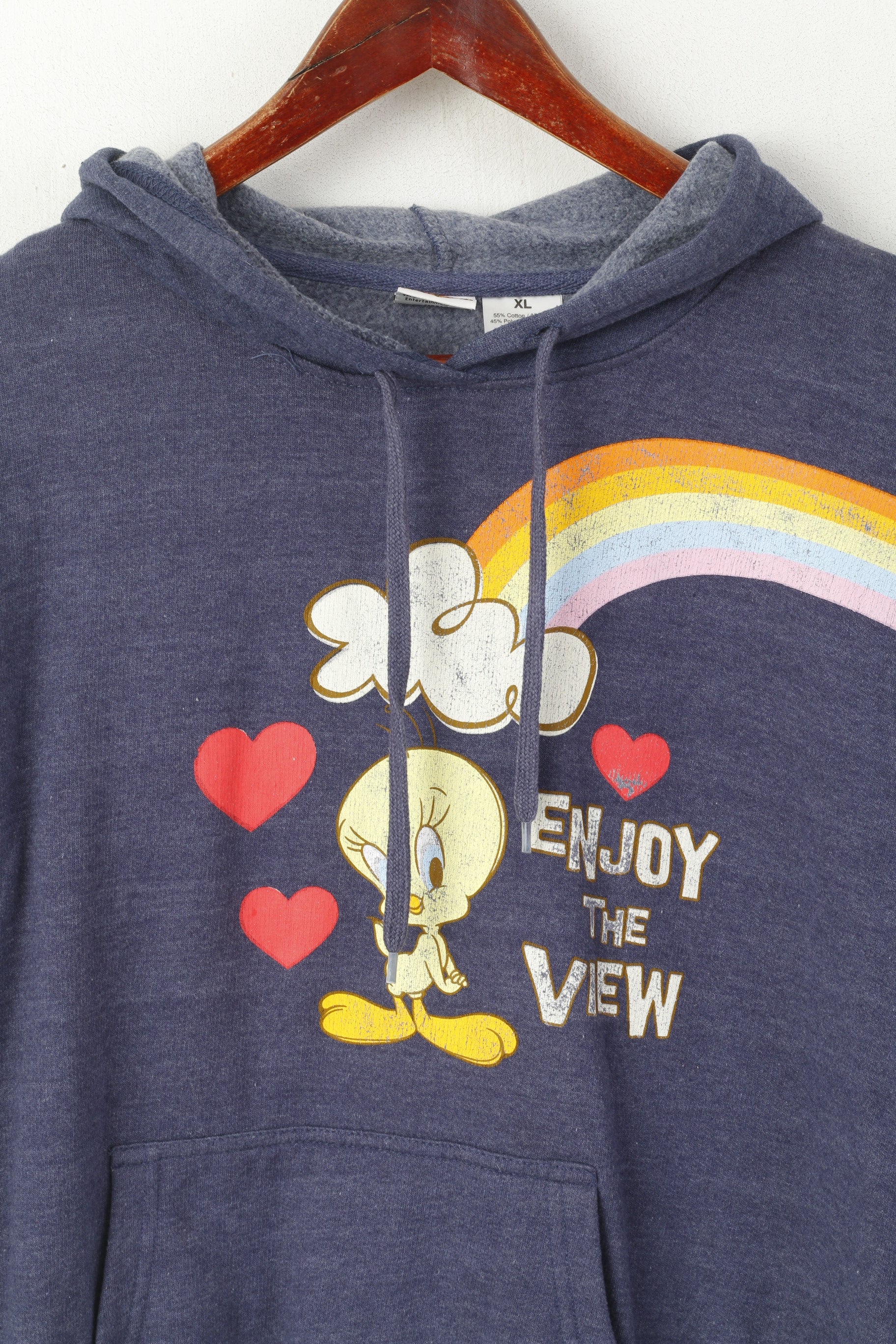 Looney Tunes Women XL Sweatshirt Blue Cotton Tweety Vintage Hooded Top - Image 2